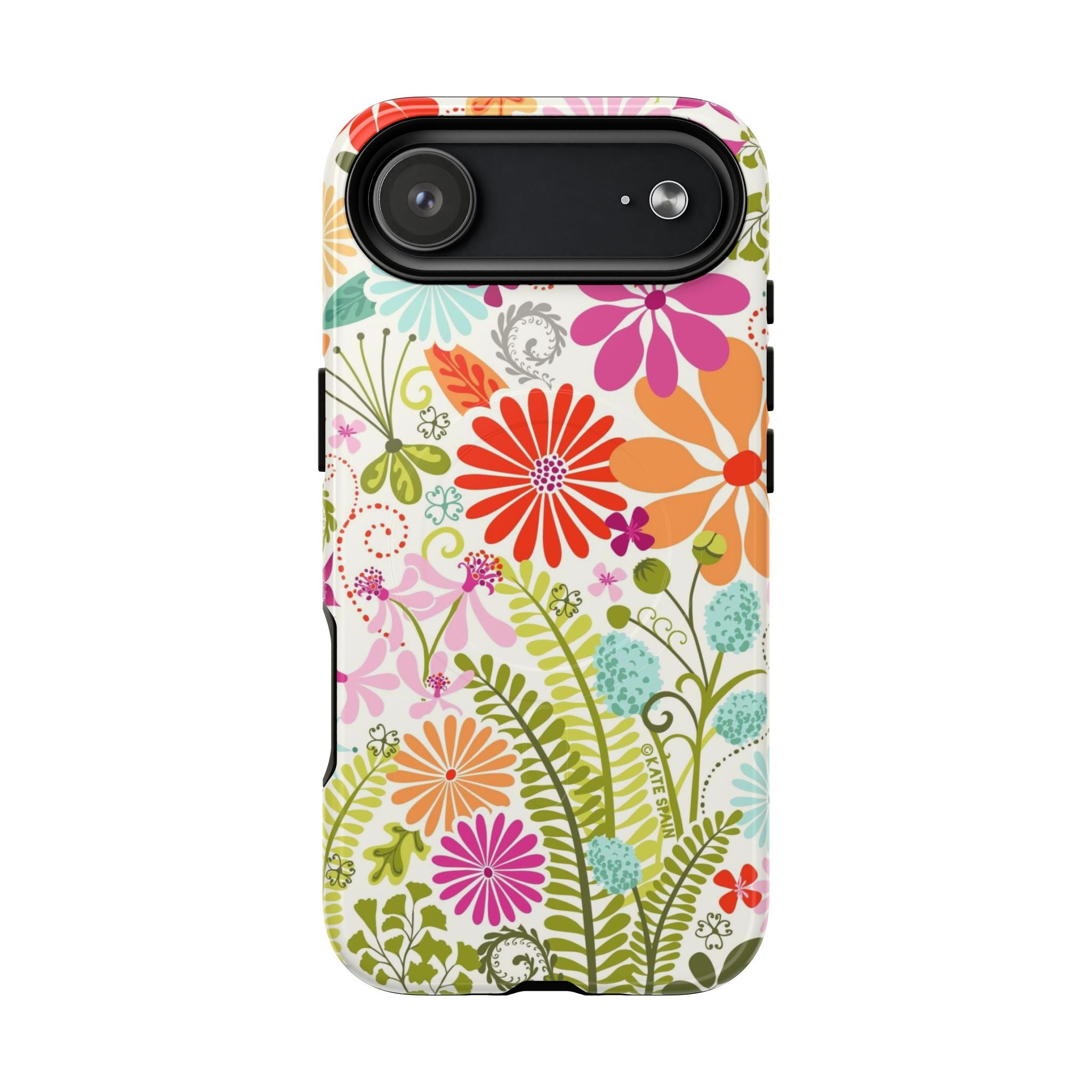 Terrain Day MagSafe iPhone 17 Air Case – Glossy | white, magenta, coral botanical woodland floral print