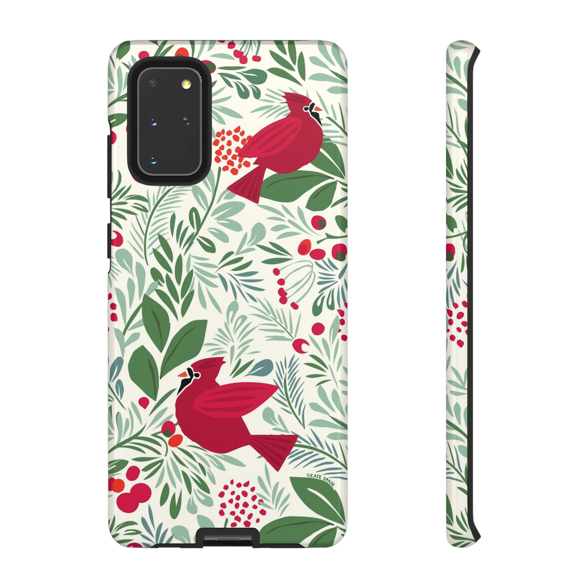 Birds and Berries Samsung Galaxy S20+ Case – Glossy | cream, red, green botanical cardinal berry print