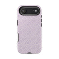 Canto Swirls Lavender iPhone 17 Air Glossy Case — lavender hard case covered in an intricate folk-art medallion pattern of radiating circular motifs, dot clusters, and geometric centers
