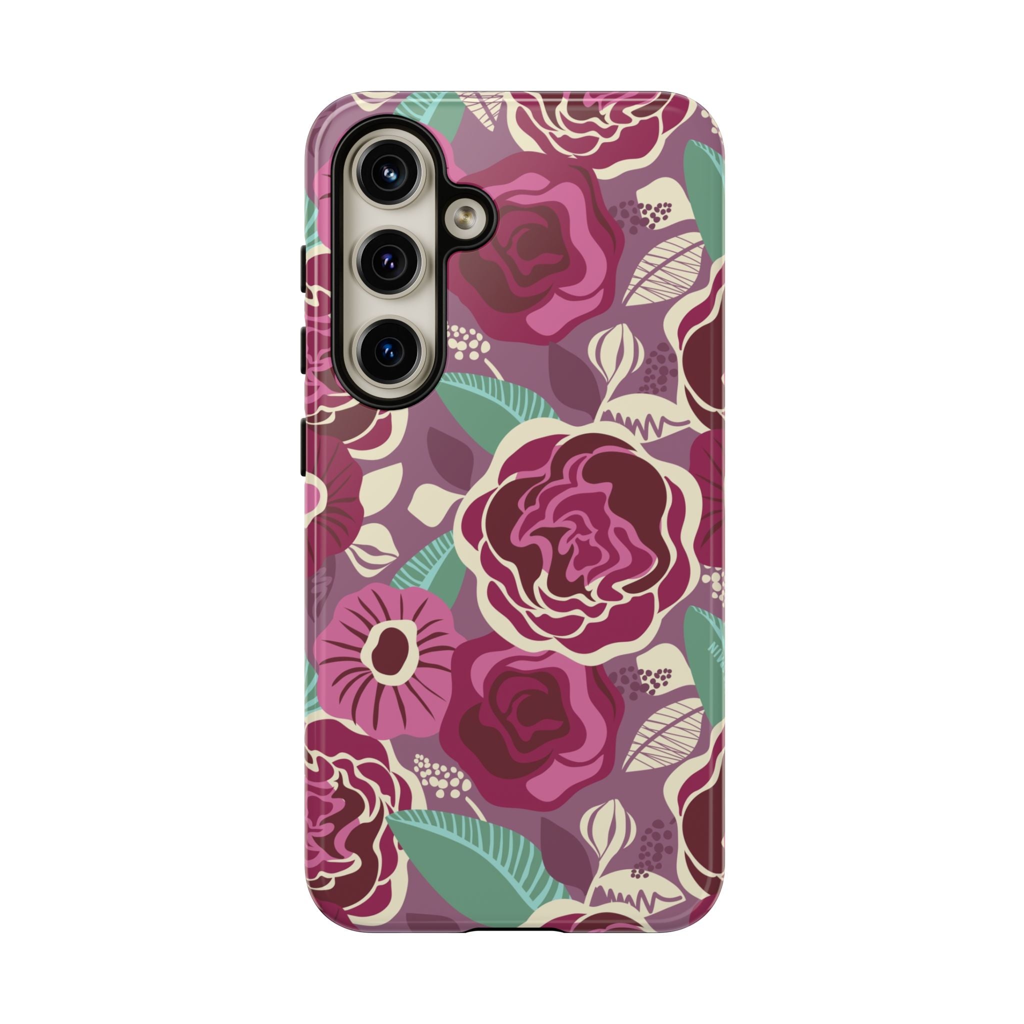 Luxury Tea Rose Burgundy Samsung Galaxy S24 Case – Glossy | burgundy, magenta, plum botanical rose floral print