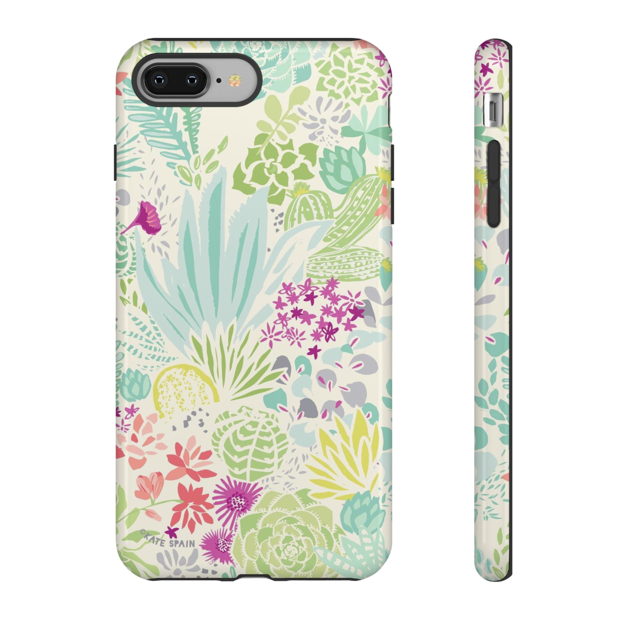 Canyon Tough iPhone 8 Plus Case – Glossy | cream, sage, aqua, mauve, fuschia botanical succulent print