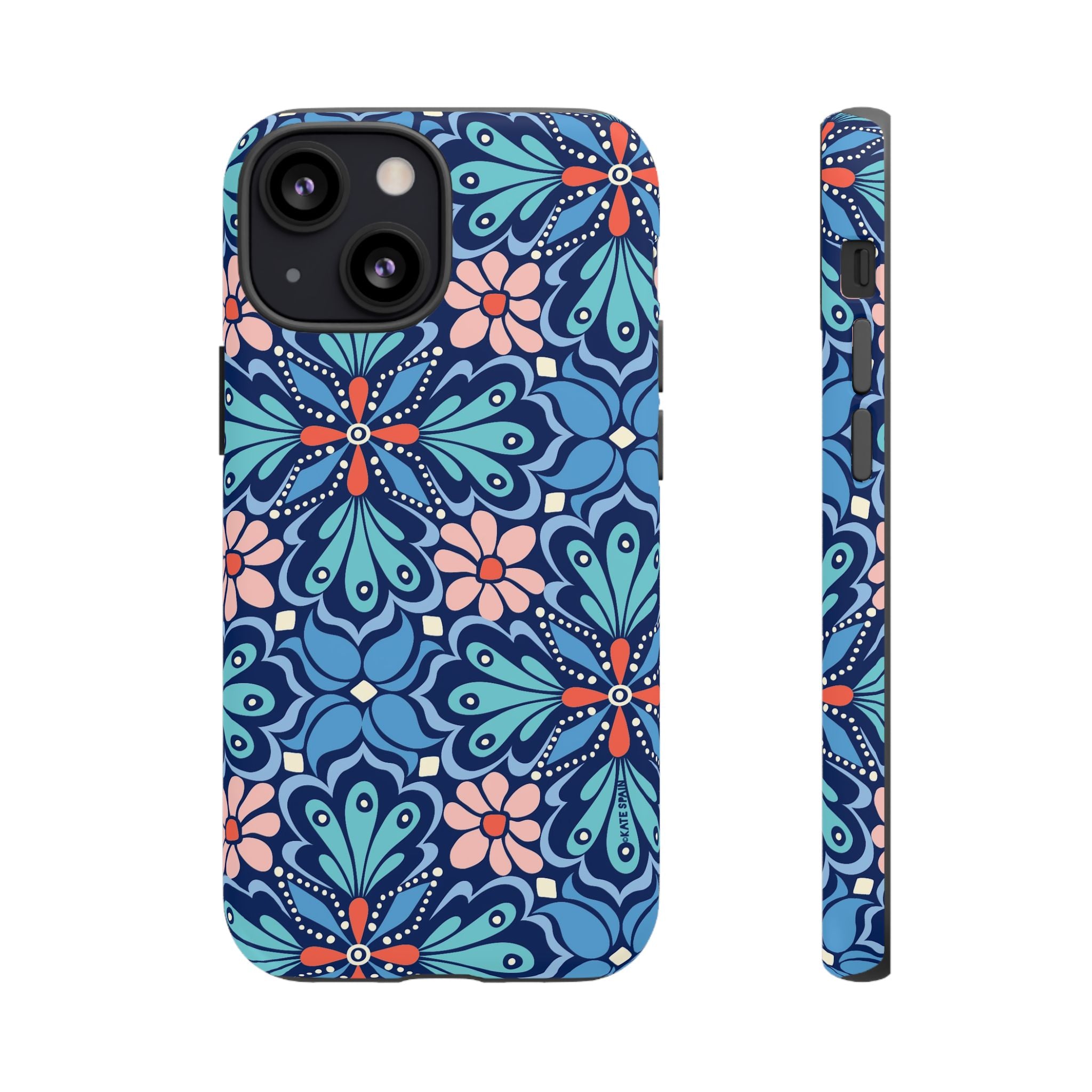 Bolero Tough iPhone 13 Mini Case – Matte | navy, cobalt, blush geometric medallion floral print