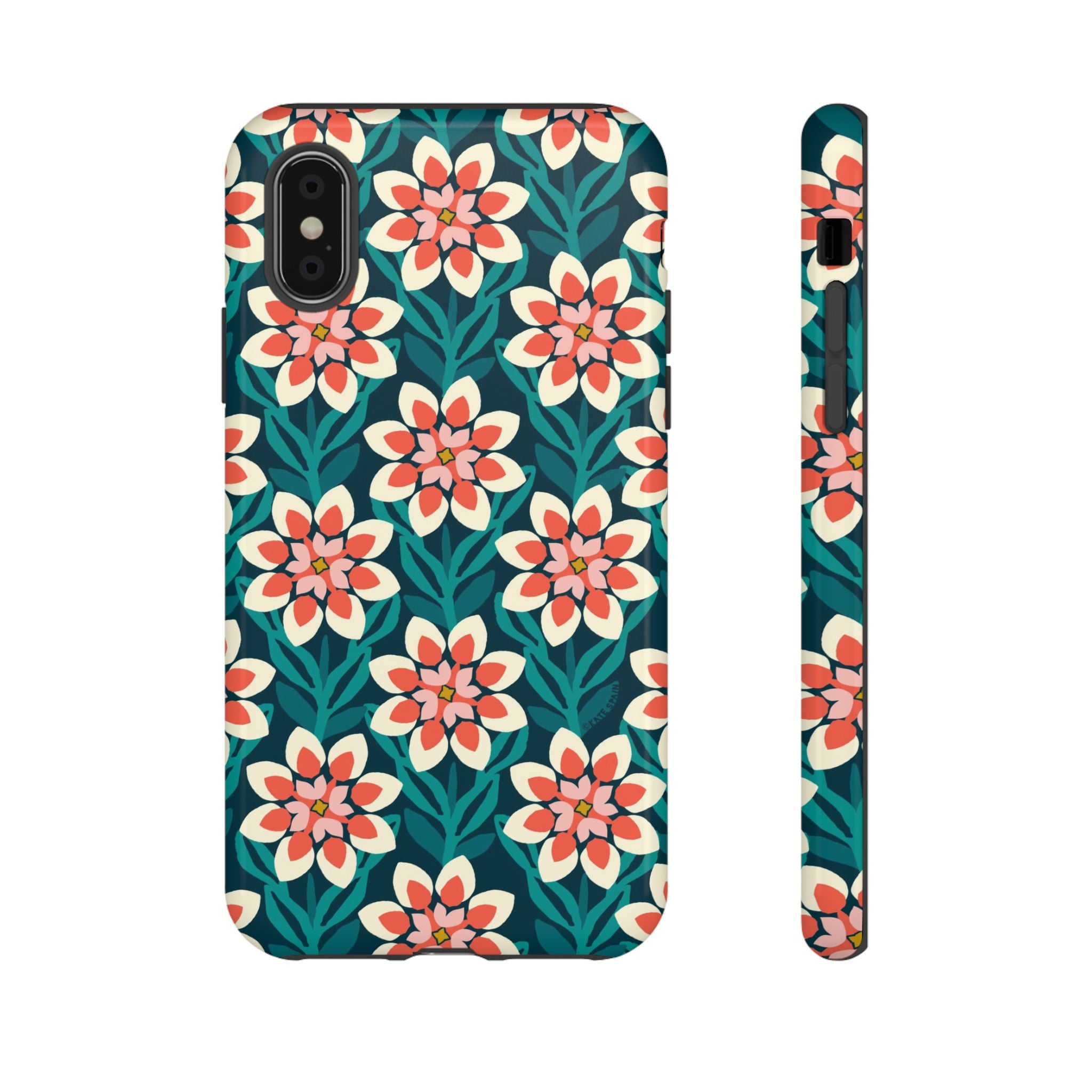 Modern Dahlia Tough iPhone X Case – Glossy | teal, coral, cream geometric dahlia floral print
