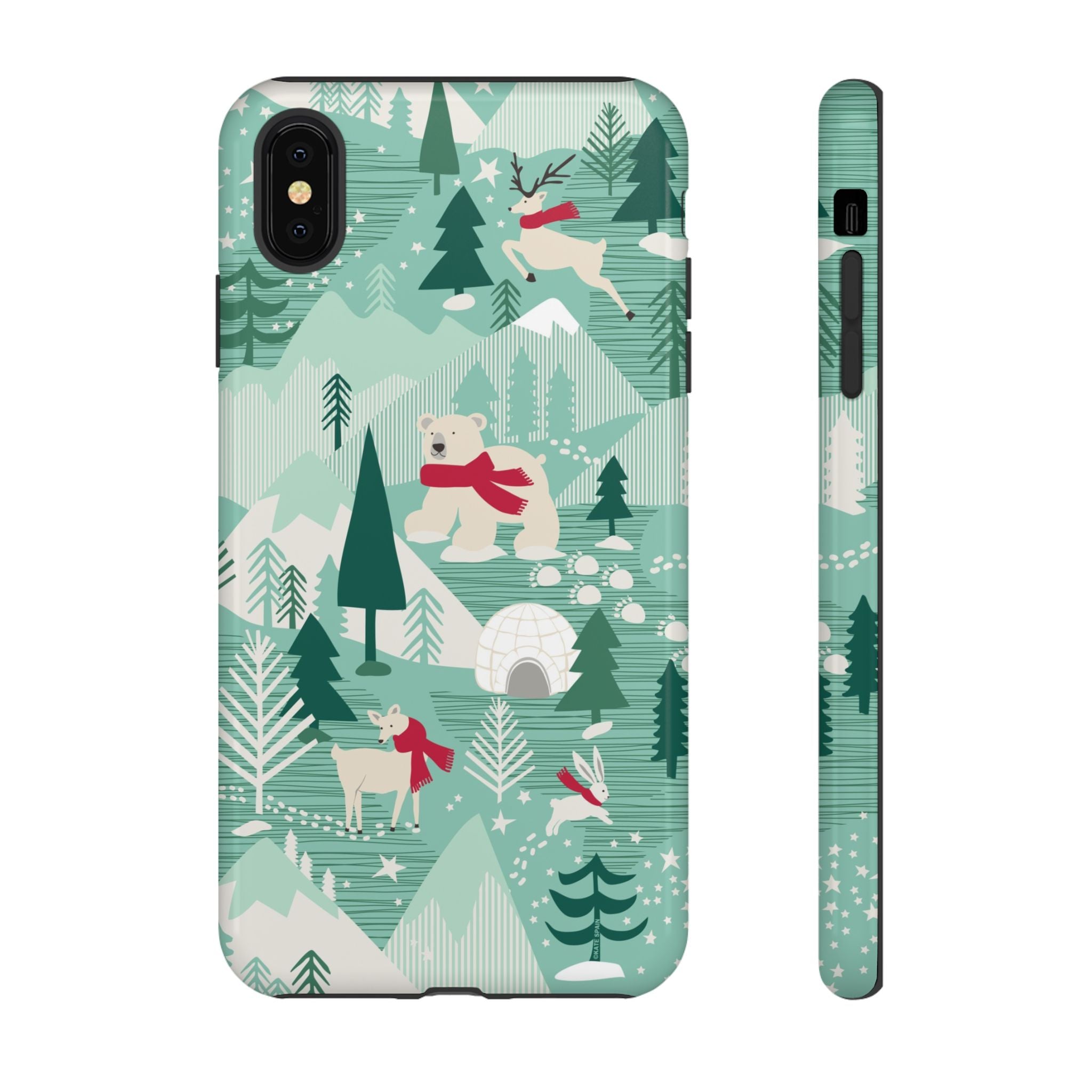 Arctica Winter Tough iPhone XS Max Case – Glossy | aqua, evergreen, white, animal frolic winter wonderland print