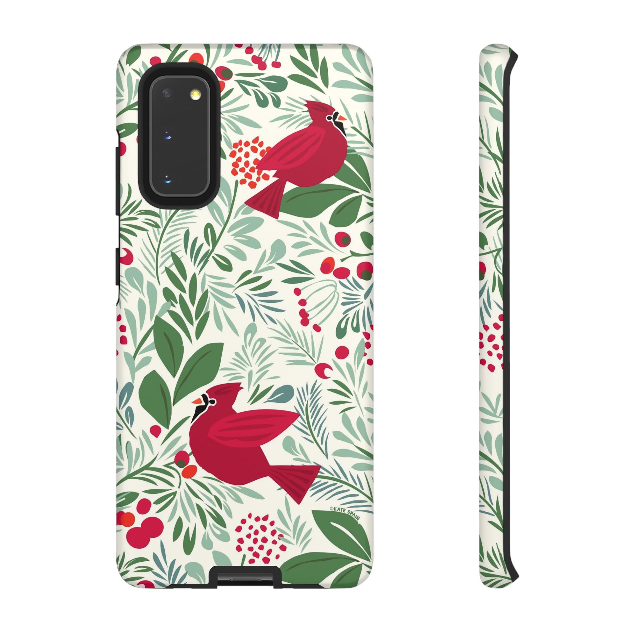 Birds and Berries Samsung Galaxy S20 Case – Matte | cream, red, green botanical cardinal berry print