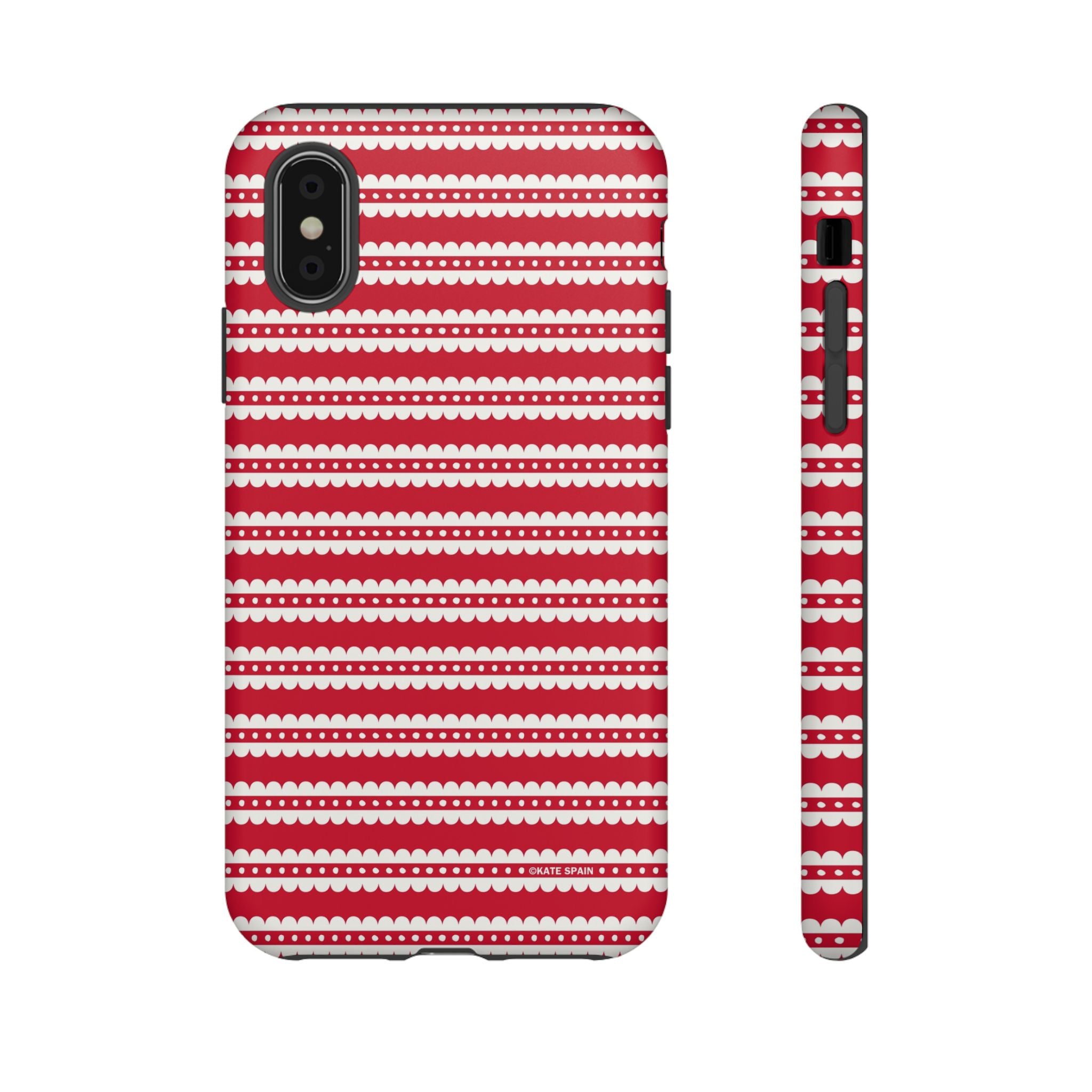 Candy Cane Stripe Tough iPhone XS Case – Matte | red, cream scalloped candy cane stripe print