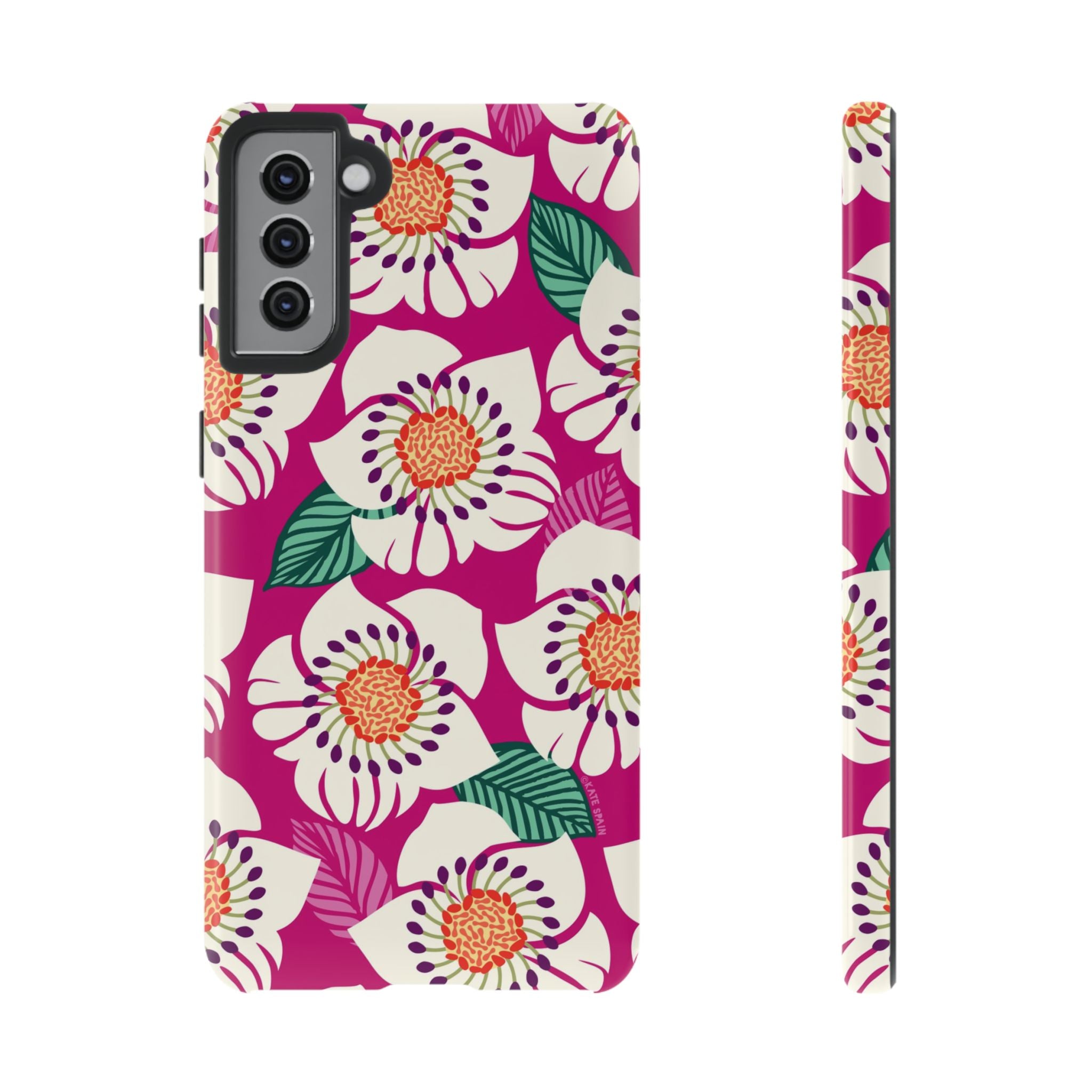 Artistic Panache Samsung Galaxy S21 Plus Case – Glossy | berry, cream white, peach anemone floral print
