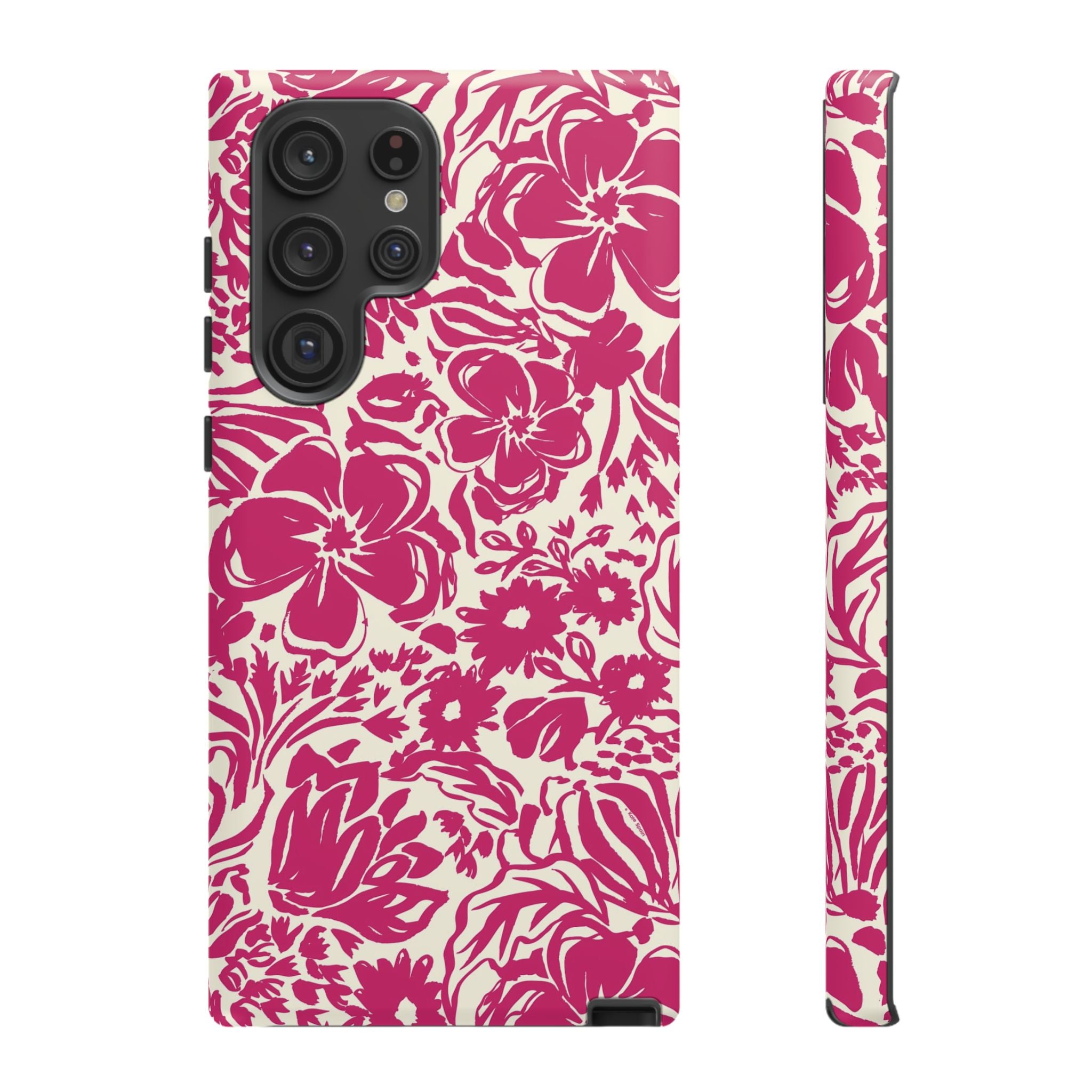 Rhapsody Bright Pink Samsung Galaxy S22 Ultra Matte case — bold magenta floral print on cream by Kate Spain