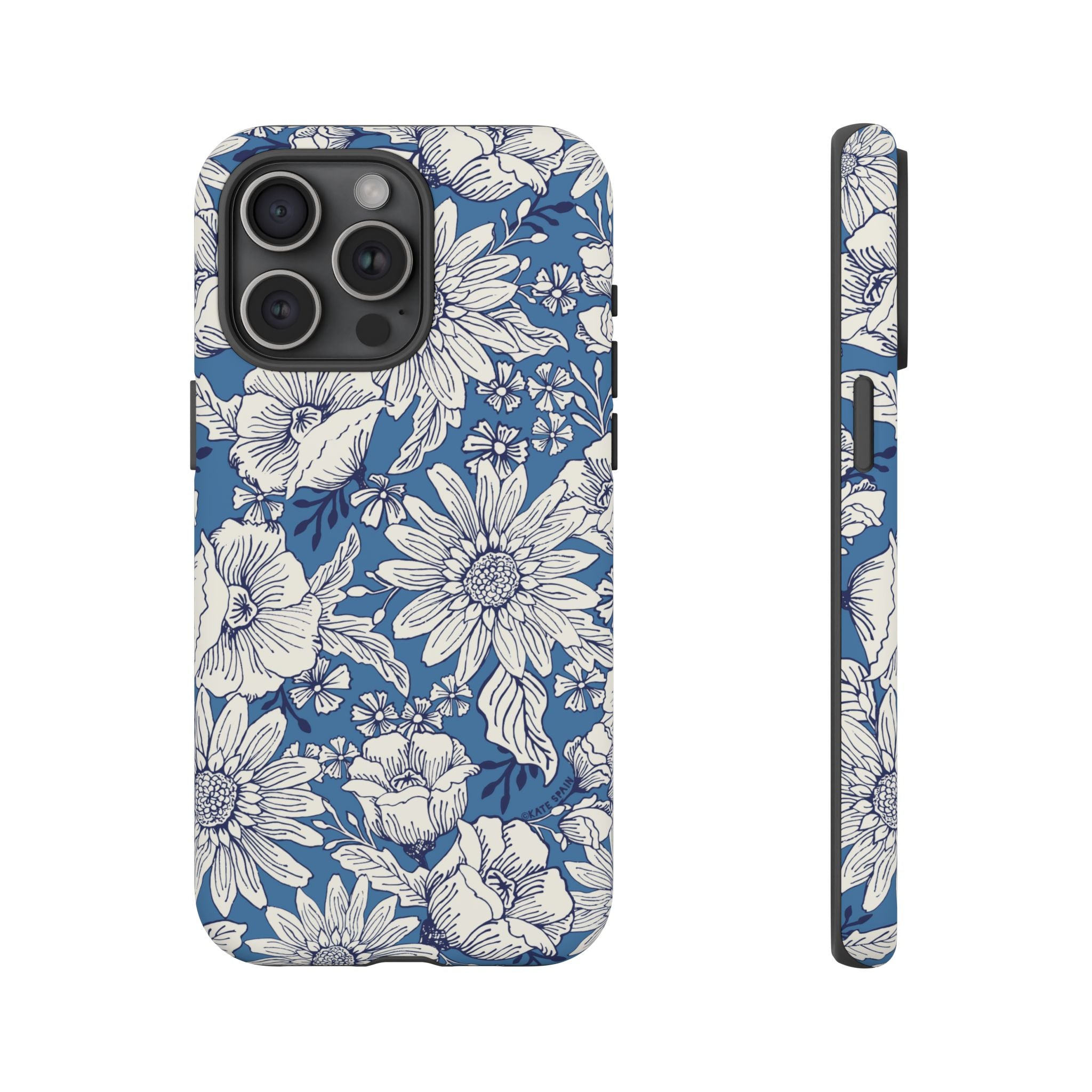 Jardin Tough iPhone 15 Pro Max Case – Matte | blue and cream botanical garden print