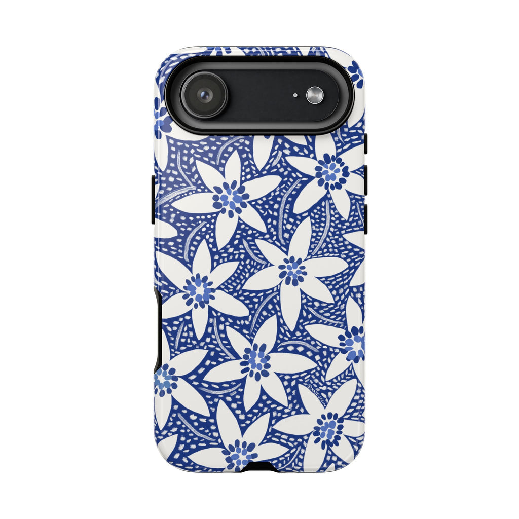 Starflower iPhone 17 Air Case – Glossy | navy, white geometric starflower print