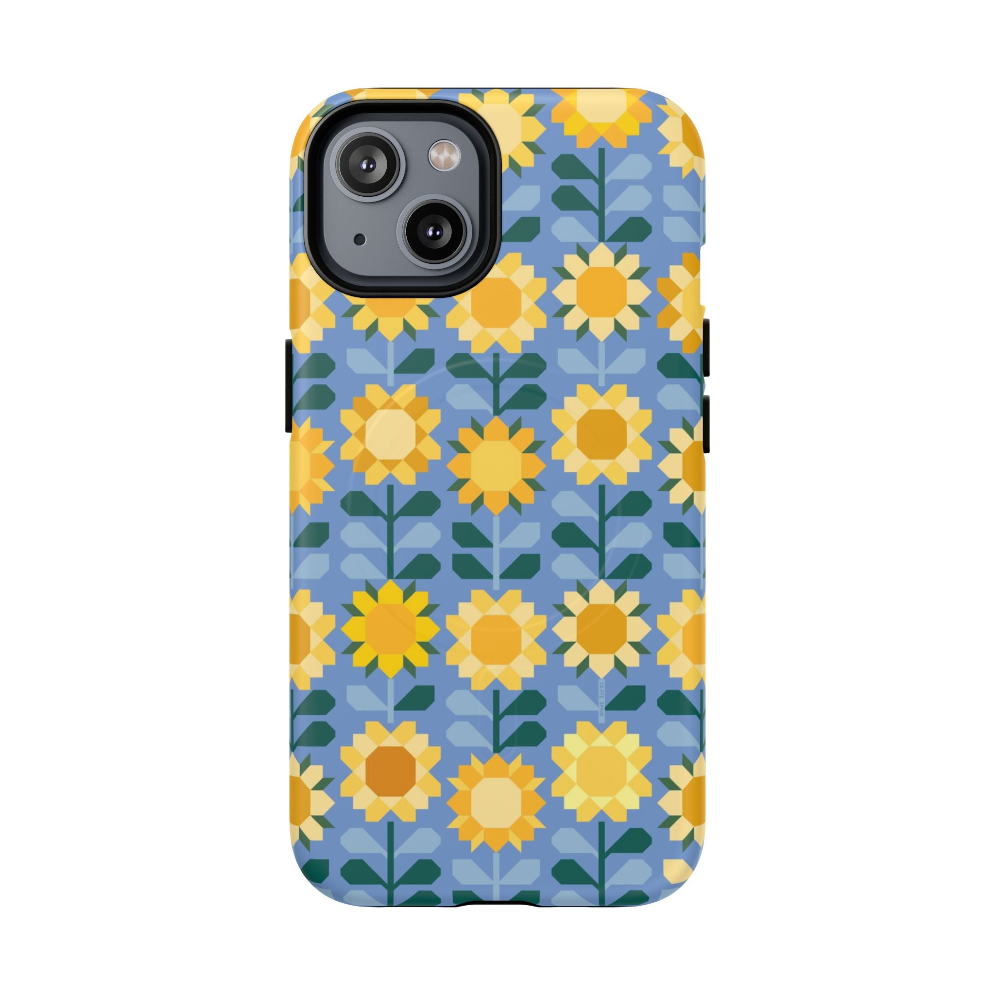 Sunflowers MagSafe iPhone 14 Case – Matte | blue, yellow, gold geometric sunflower print