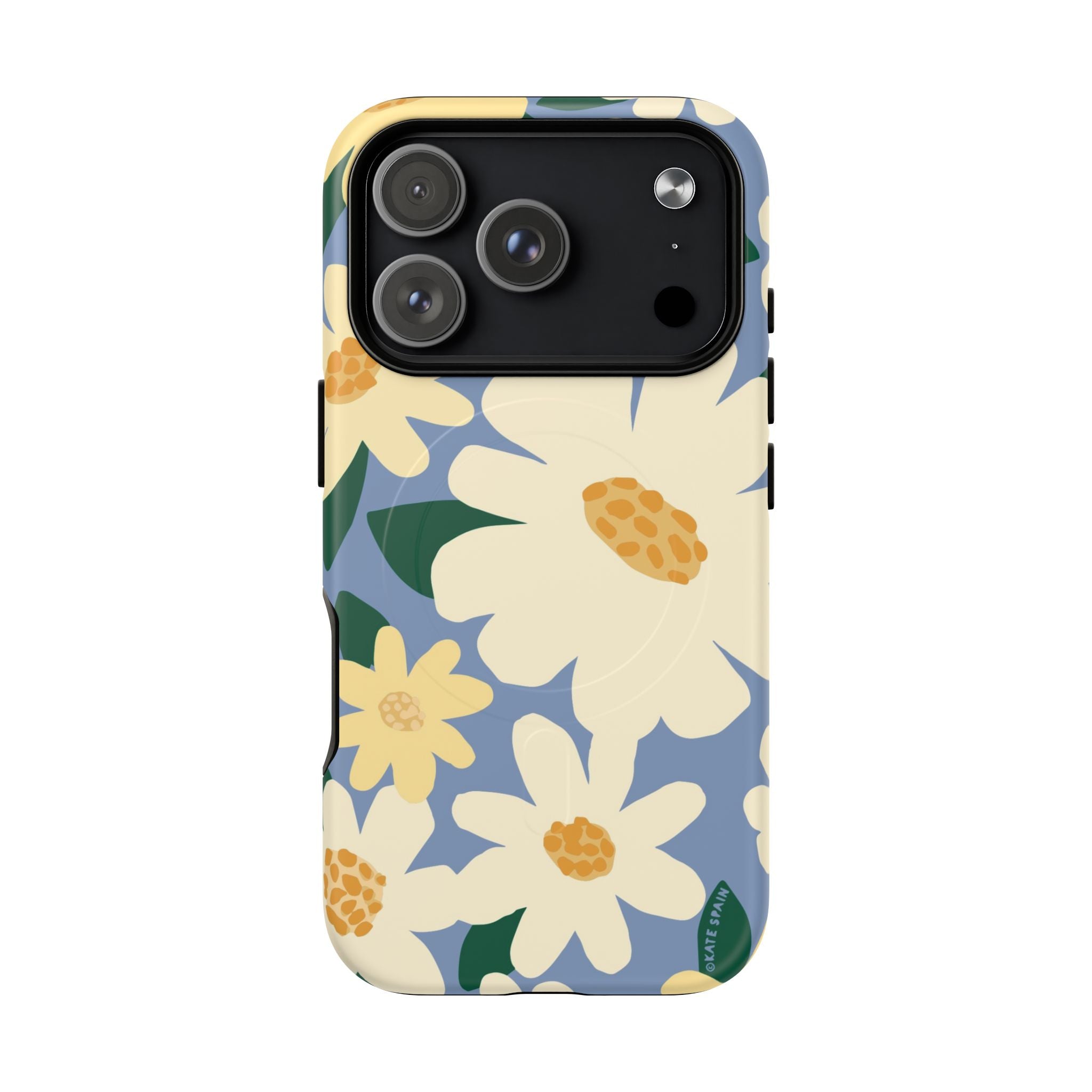 Chamomile MagSafe iPhone 17 Pro Case – Matte | periwinkle, cream, yellow botanical daisy floral print