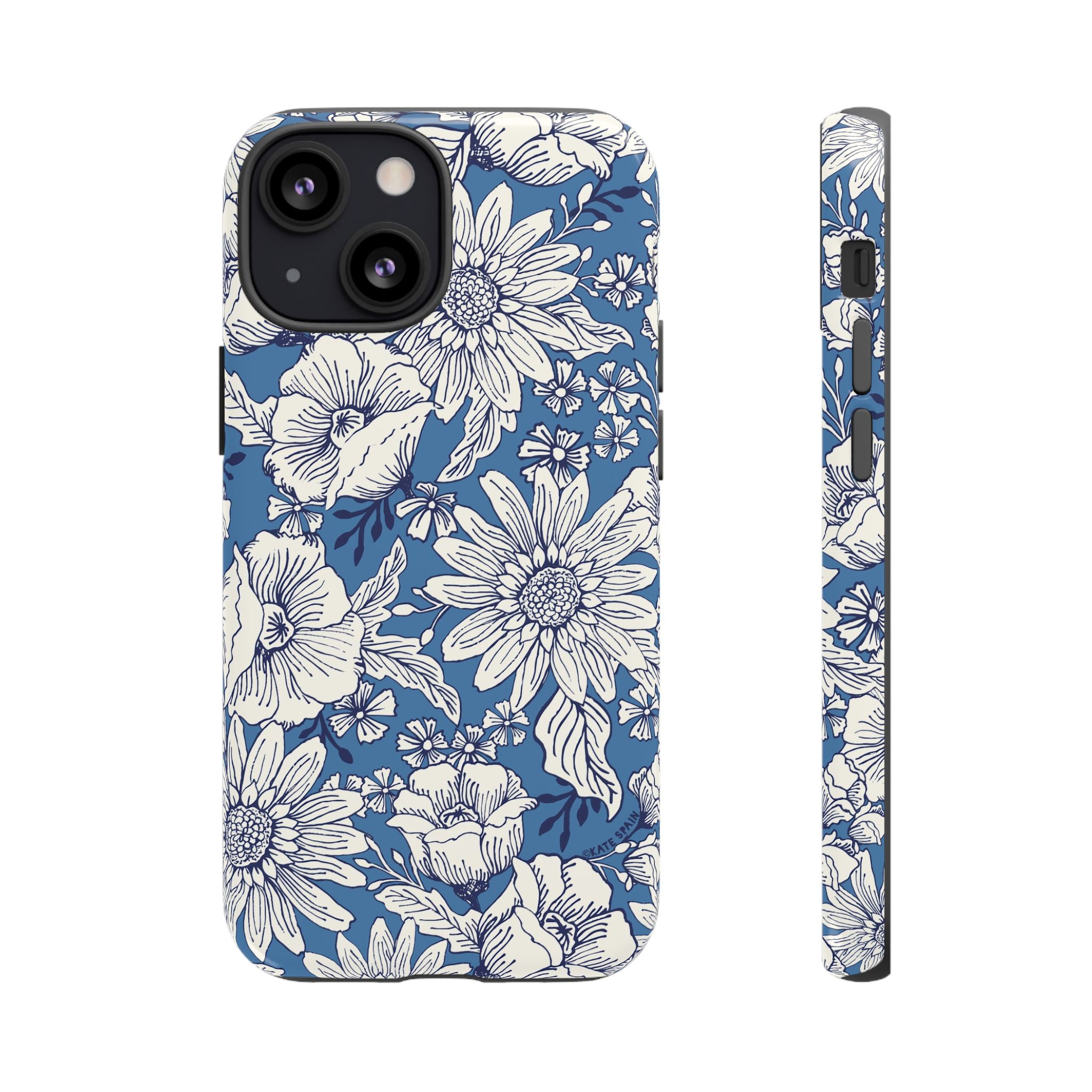 Jardin Tough iPhone 13 Mini Case – Glossy | blue and cream botanical garden print