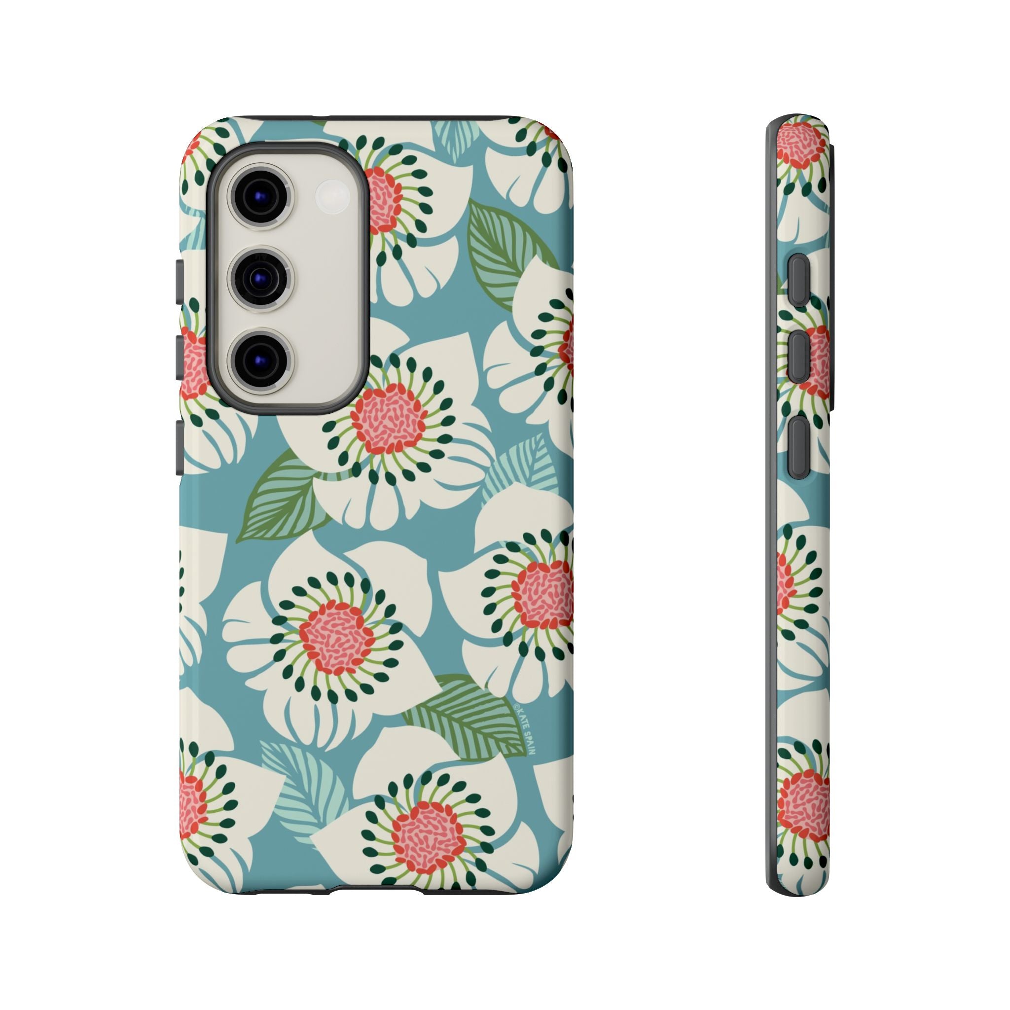 Artistic Panache Samsung Galaxy S23 Case – Glossy | sky blue, pale cream, pink anemone floral print