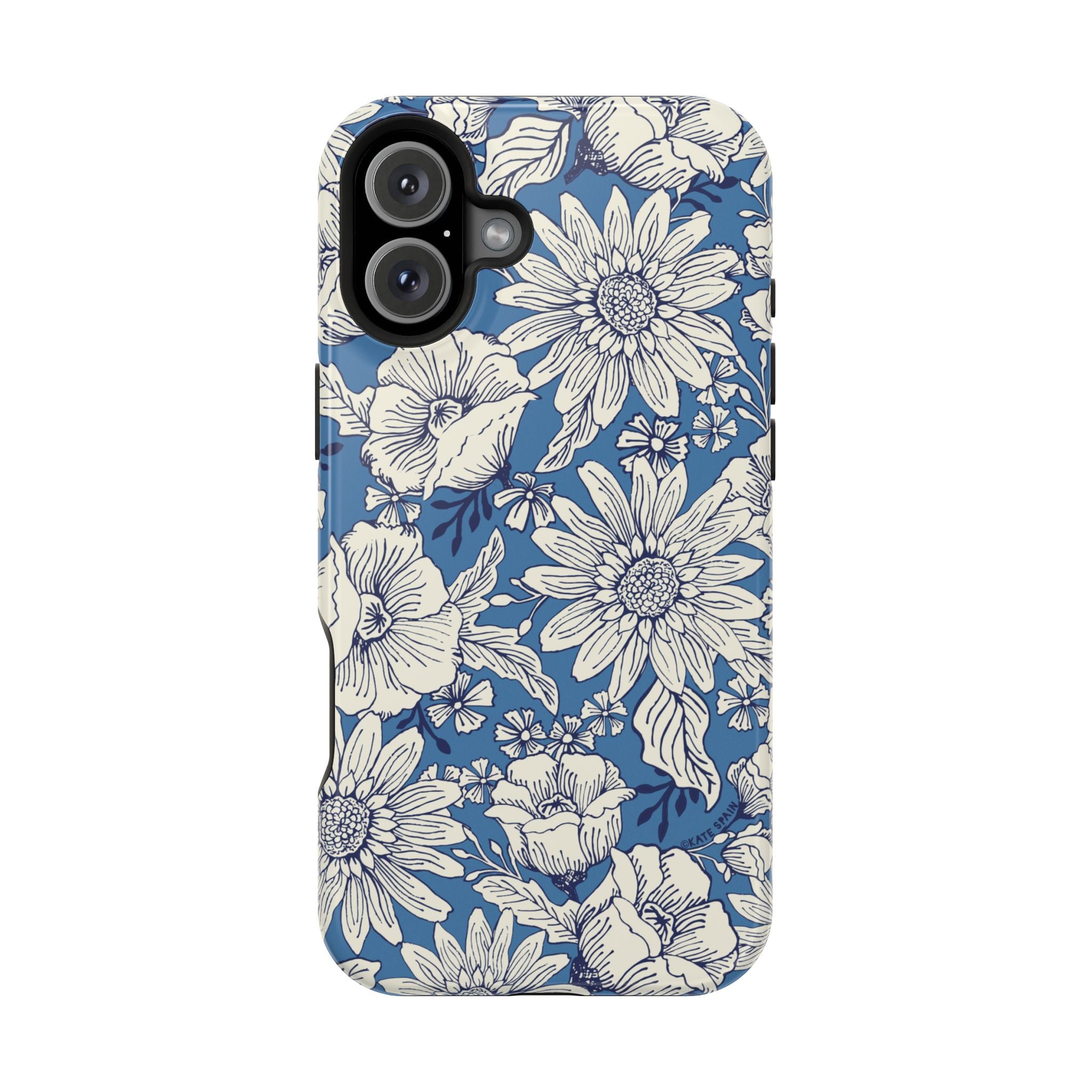 Jardin Luxury MagSafe iPhone 16 Plus Case – Glossy | navy and cream botanical floral print