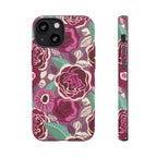Tea Rose Burgundy Tough iPhone 13 Mini Case – Matte | burgundy, magenta, plum botanical rose floral print