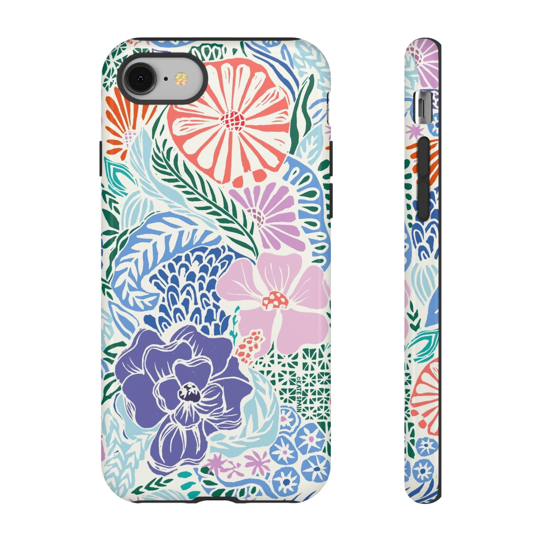 Tropica Tough iPhone 8 Case – Glossy | purple, coral, pink, blue botanical tropical floral print