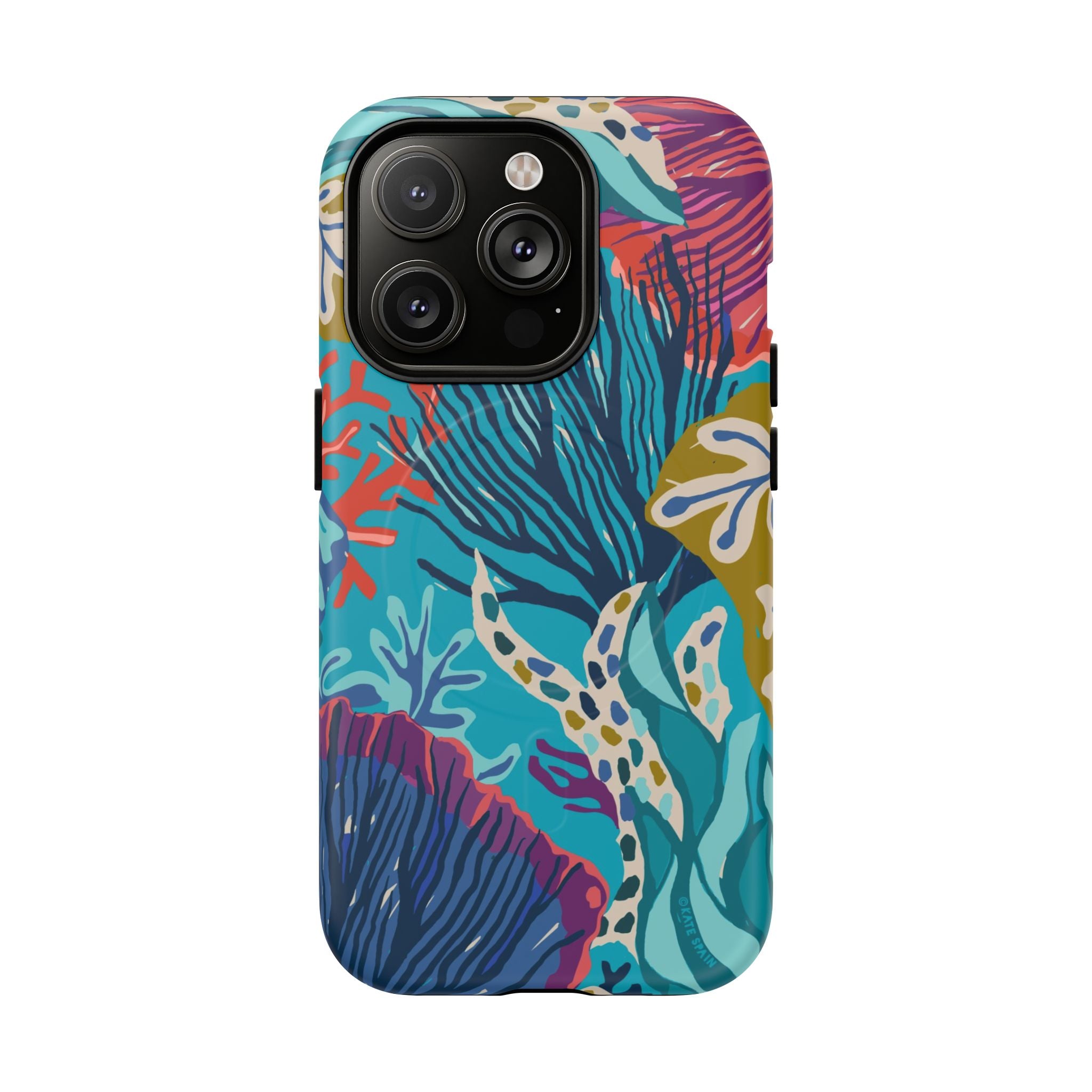 Reef MagSafe iPhone 14 Pro Case – Matte | teal, coral, navy, purple botanical coral reef print