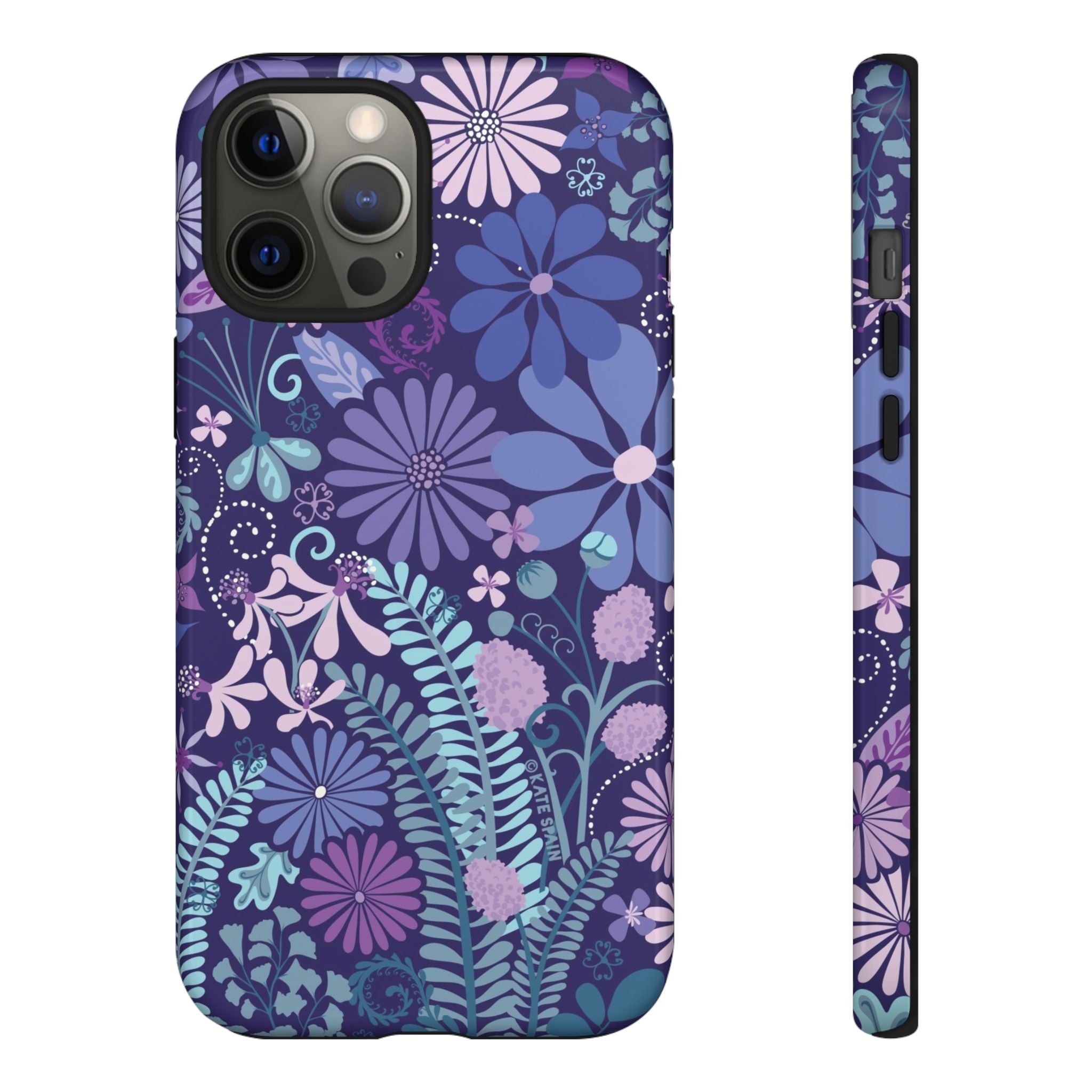 Luxury Terrain Tough iPhone 12 Pro Max Case – Glossy | navy, purple, aqua botanical woodland floral print