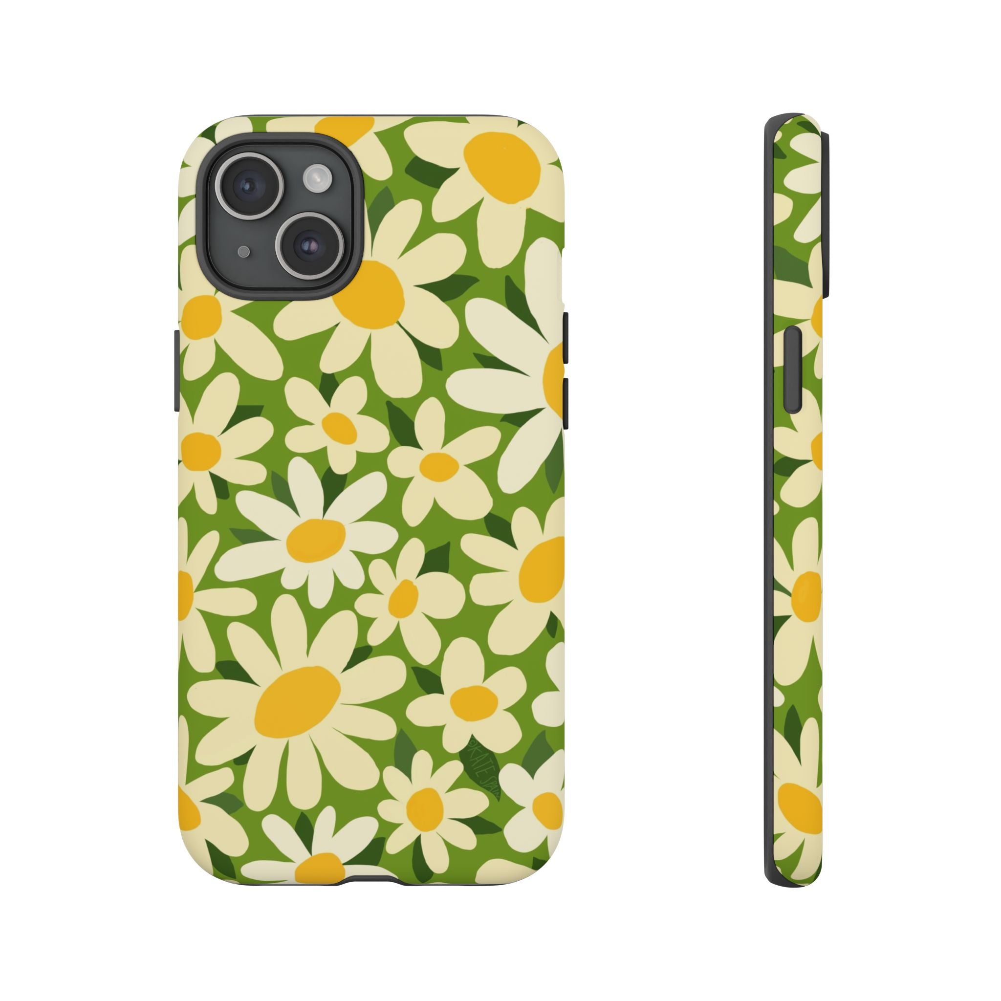 Shasta Daisy Tough iPhone 15 Plus Case – Matte | green, white, yellow daisy floral print