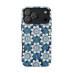 Designer Modern Dahlia Tough iPhone 17 Pro Max Case – Matte | navy, cobalt, white dahlia floral print