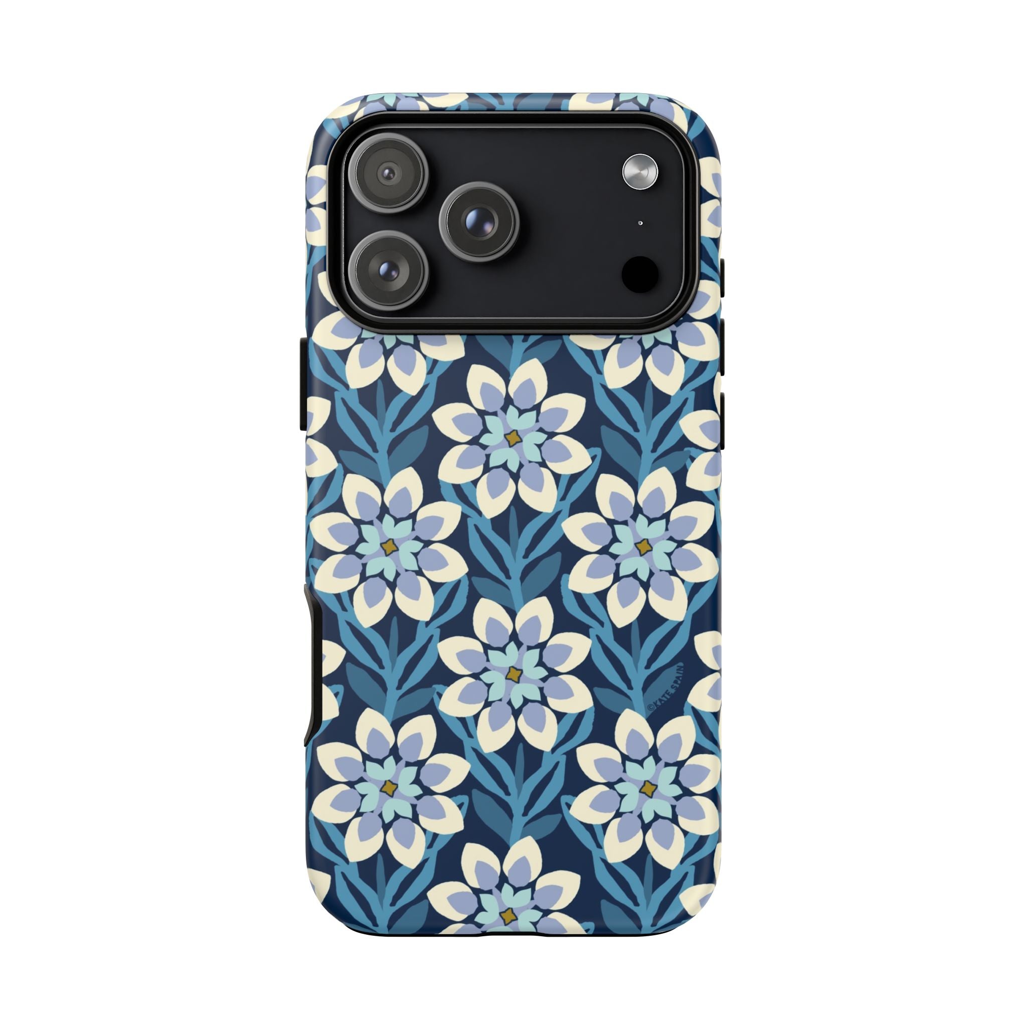 Designer Modern Dahlia Tough iPhone 17 Pro Max Case – Matte | navy, cobalt, white dahlia floral print
