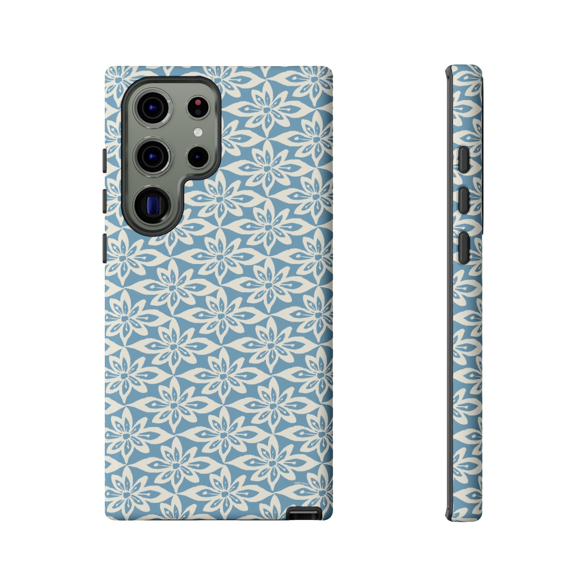 Lily Blue Samsung Galaxy S23 Ultra Matte case — graphic white lily print on cerulean blue — botanical phone case by Kate Spain