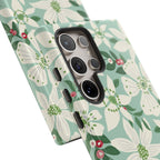 Gardenia Samsung Galaxy S24 Ultra Case – angled view of 5 lenses in camera in case | white, cream, green gardenia botanical print