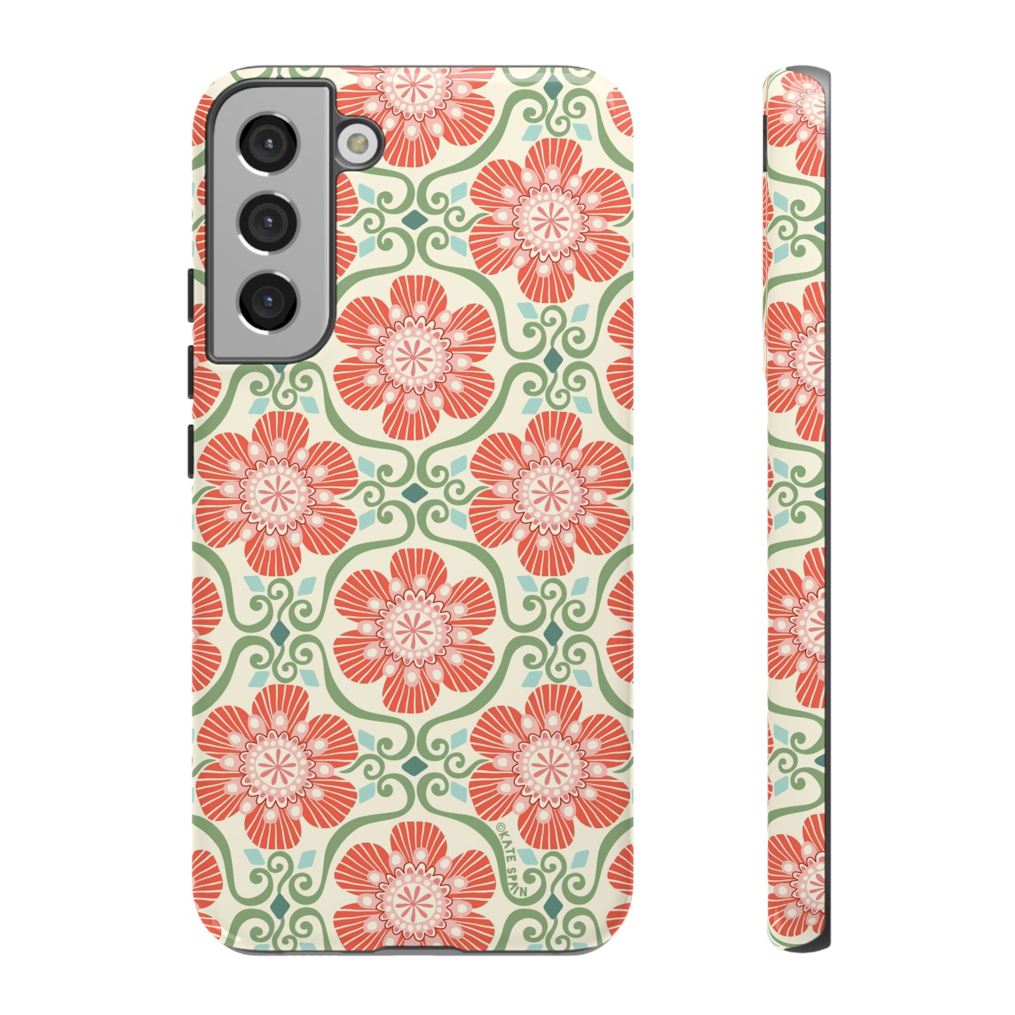 Luxury Barcelona Flowers Samsung Galaxy S22 Plus Case – Glossy | cream, coral, sage botanical floral print