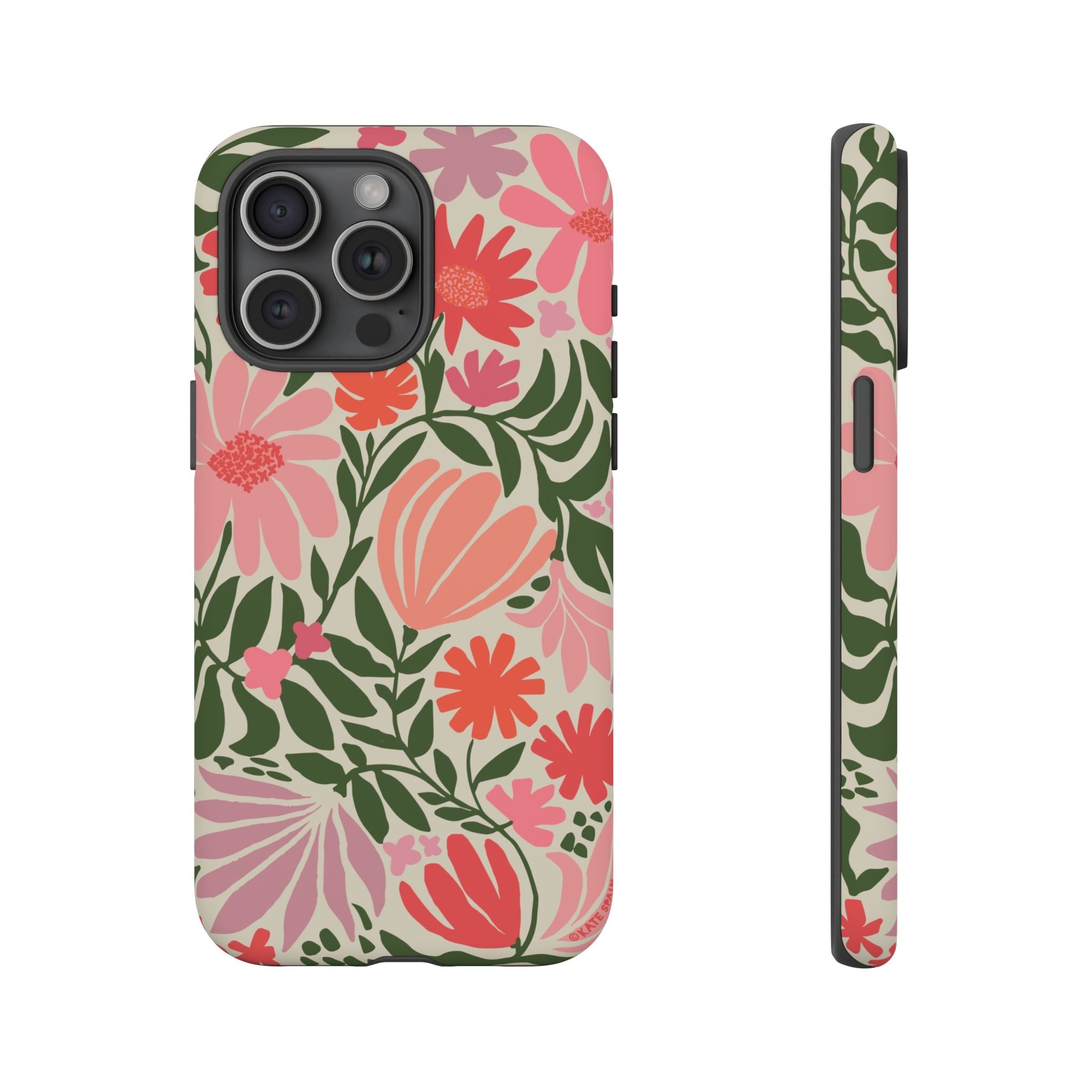 Calendula Tough iPhone 15 Pro Max Case – Matte | periwinkle, cream, teal graphic daisy floral print