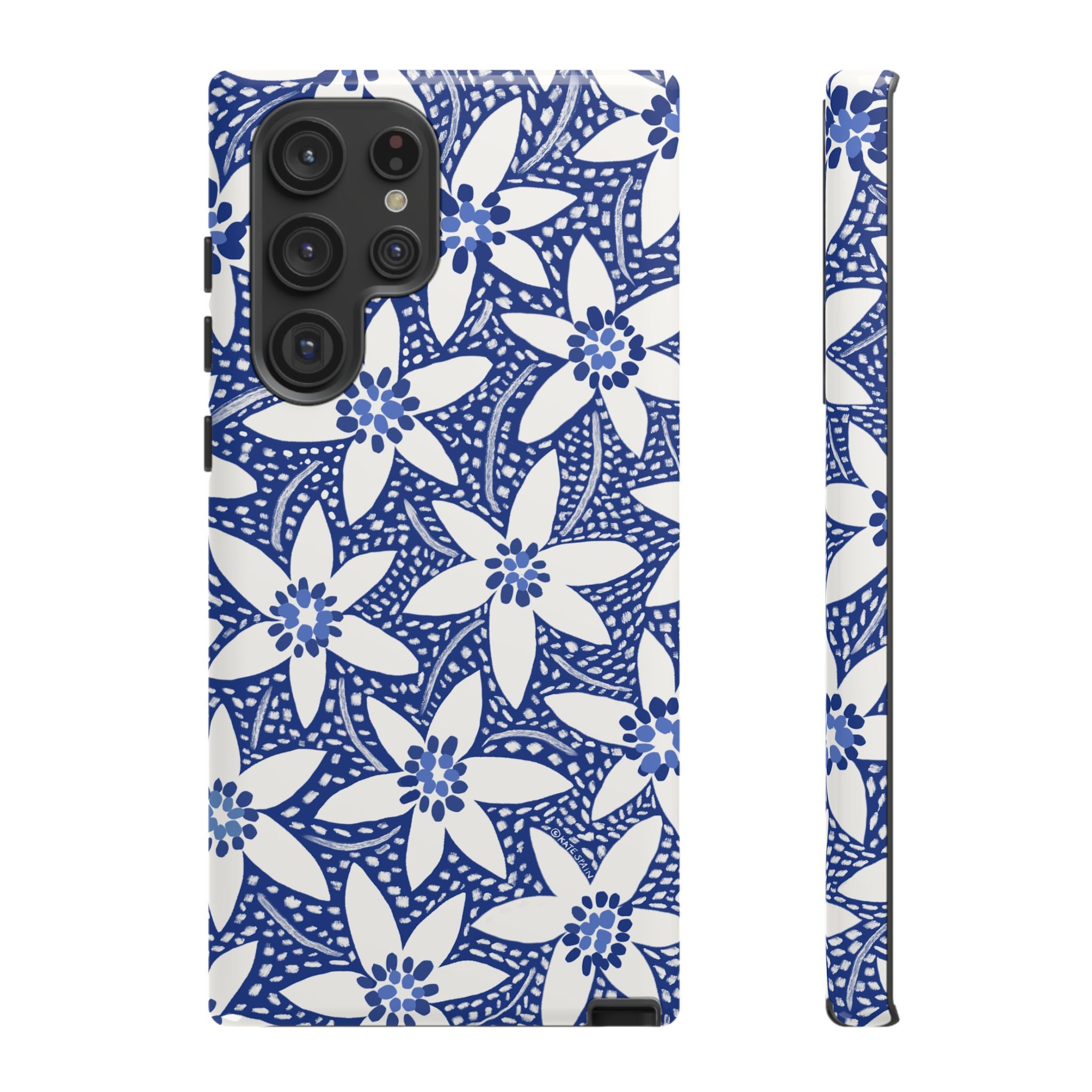 Starflower Samsung Galaxy S22 Ultra Case – Glossy | navy, white geometric starflower print