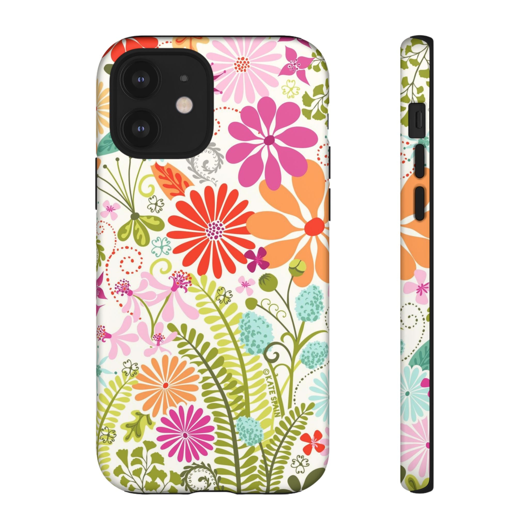 Luxury Terrain Tough iPhone 12 Case – Matte | white, magenta, coral botanical woodland floral print