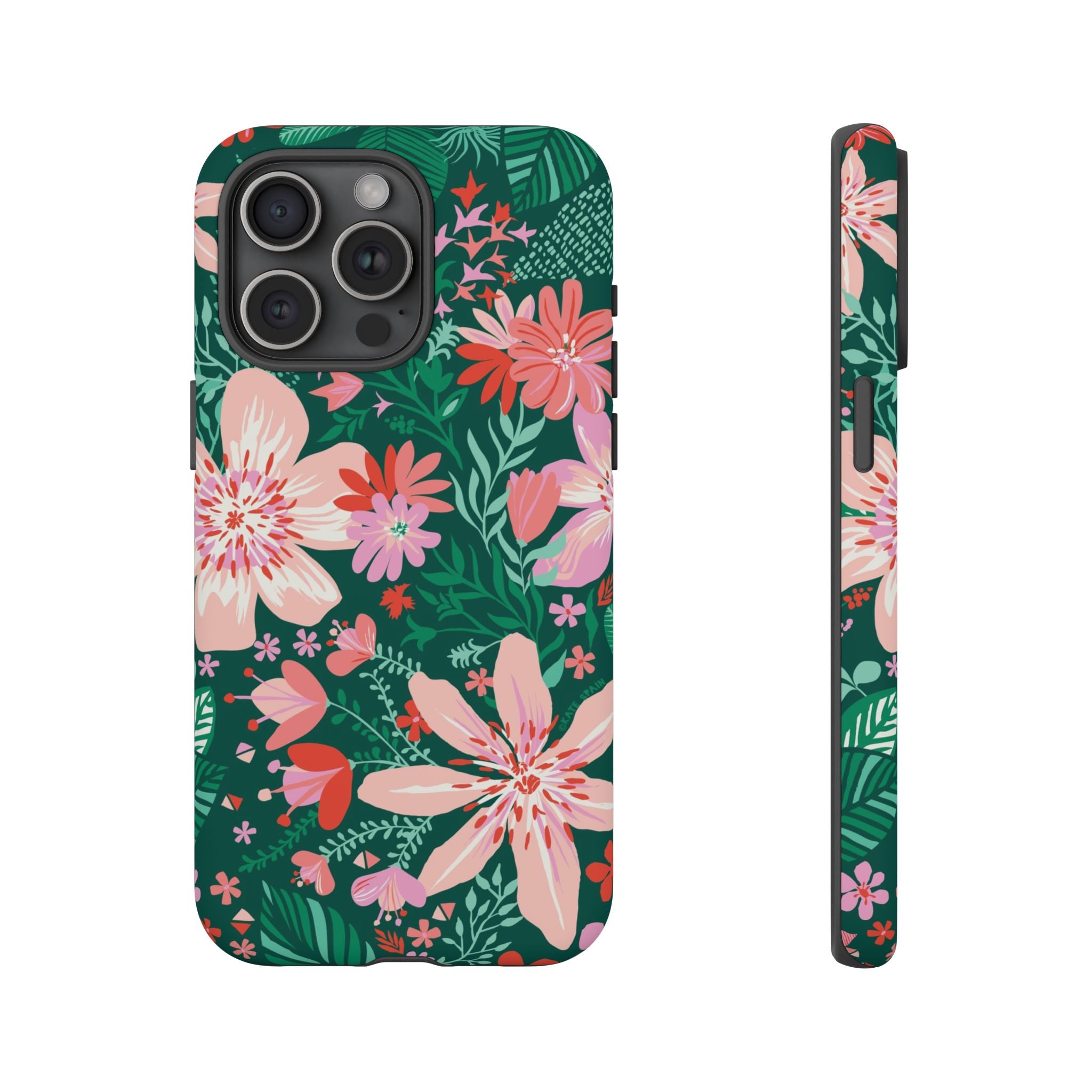Bonaire Tough iPhone 16 Pro Max Case – Matte | jade, pink, white tropical floral botanical print