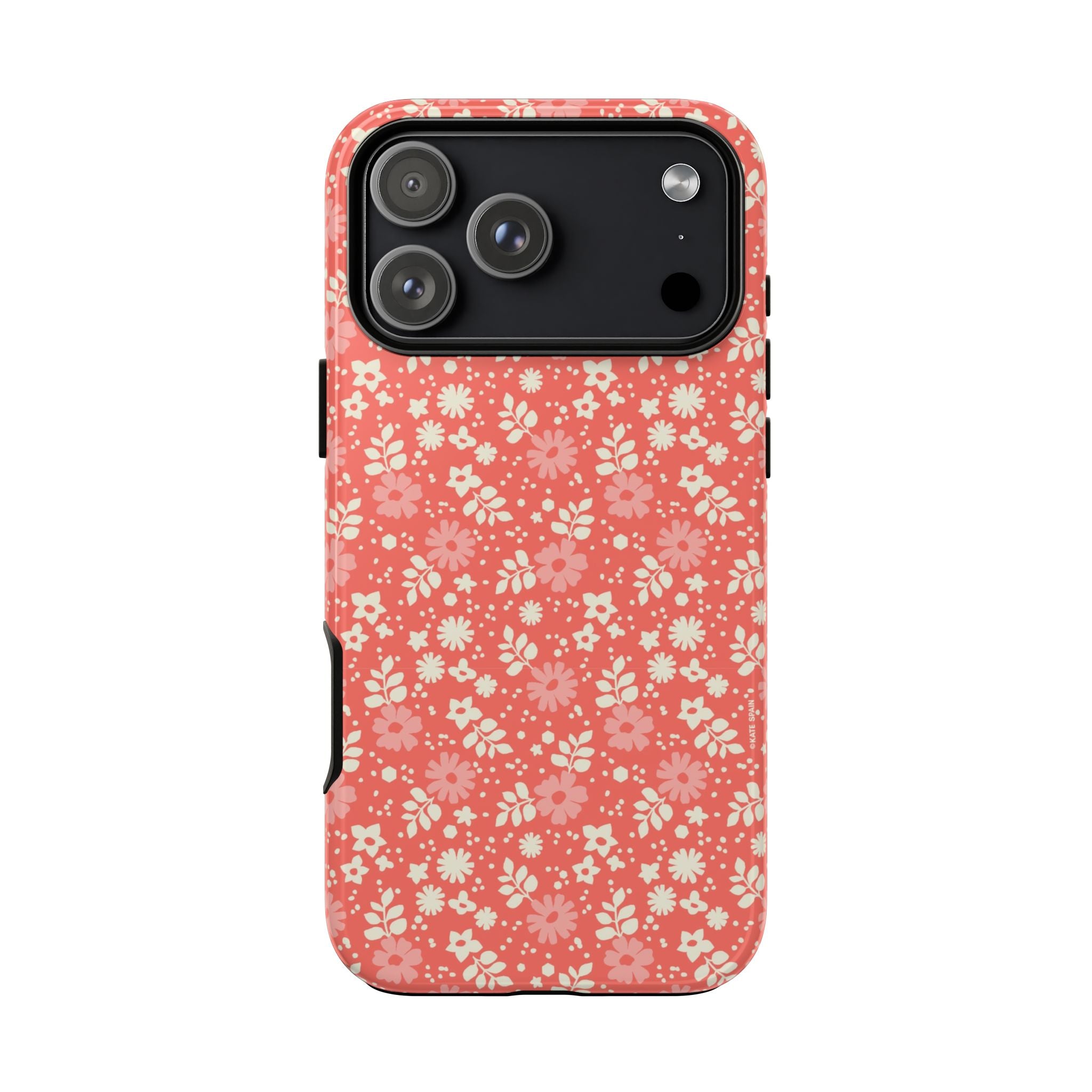 Petaline Tough iPhone 17 Pro Case – Matte | coral, pink, cream ditsy floral print