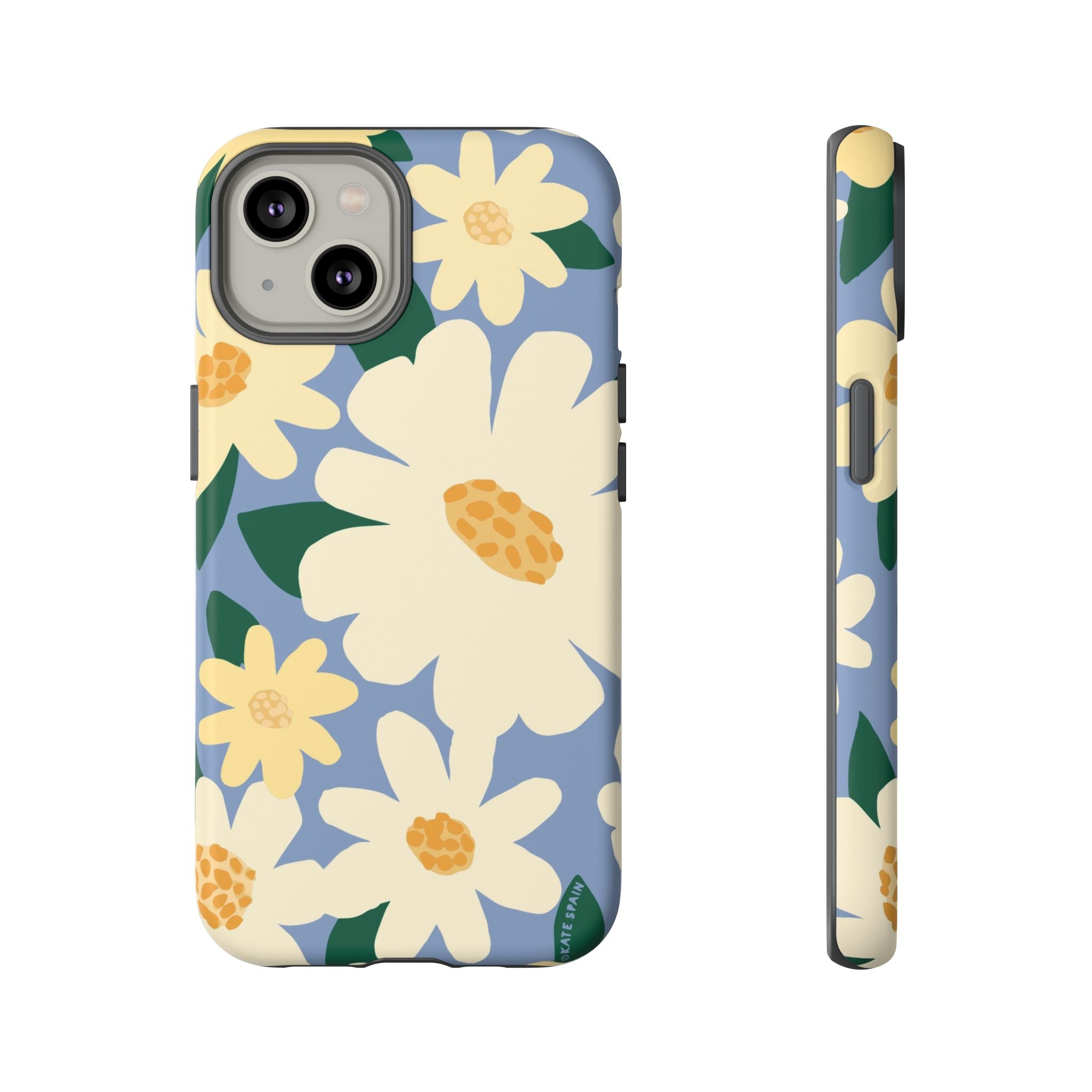 Chamomile Tough iPhone 14 Case – Matte | periwinkle, cream, yellow botanical daisy floral print