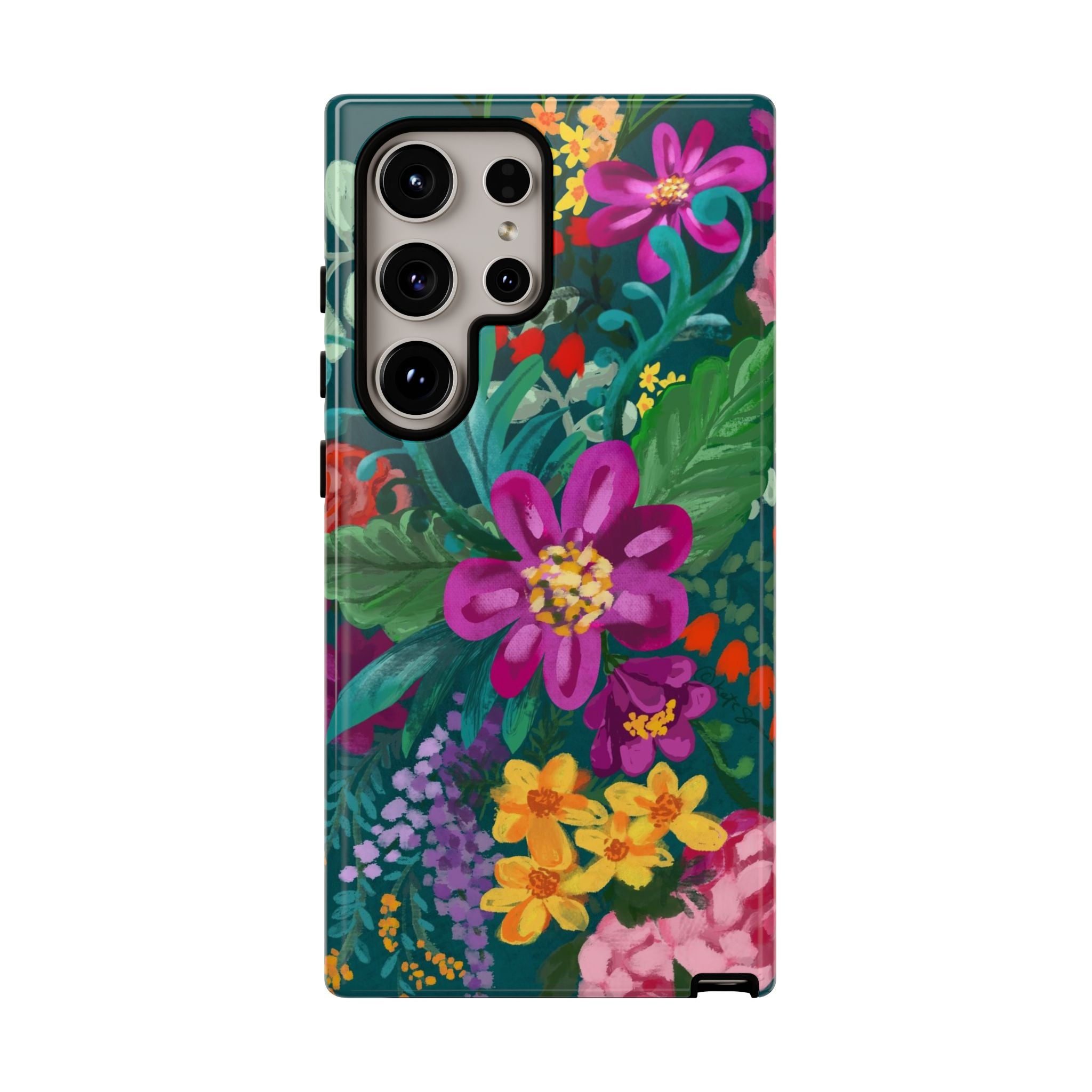 Tropical Posy Samsung Galaxy S24 Ultra Case – Glossy | teal, magenta, yellow, pink vibrant botanical floral print