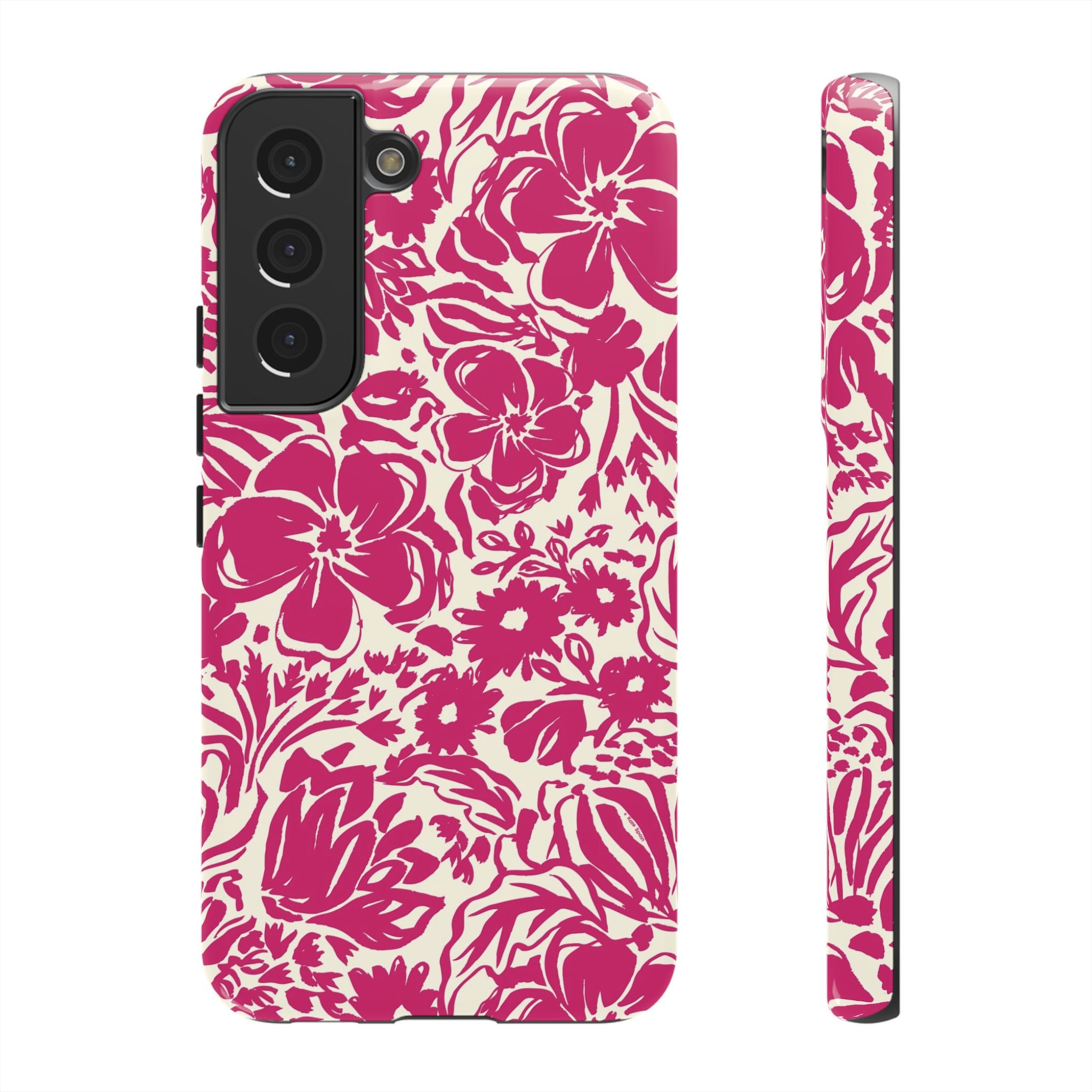 Rhapsody Bright Pink Samsung Galaxy S22 Glossy case — bold magenta floral print on cream by Kate Spain