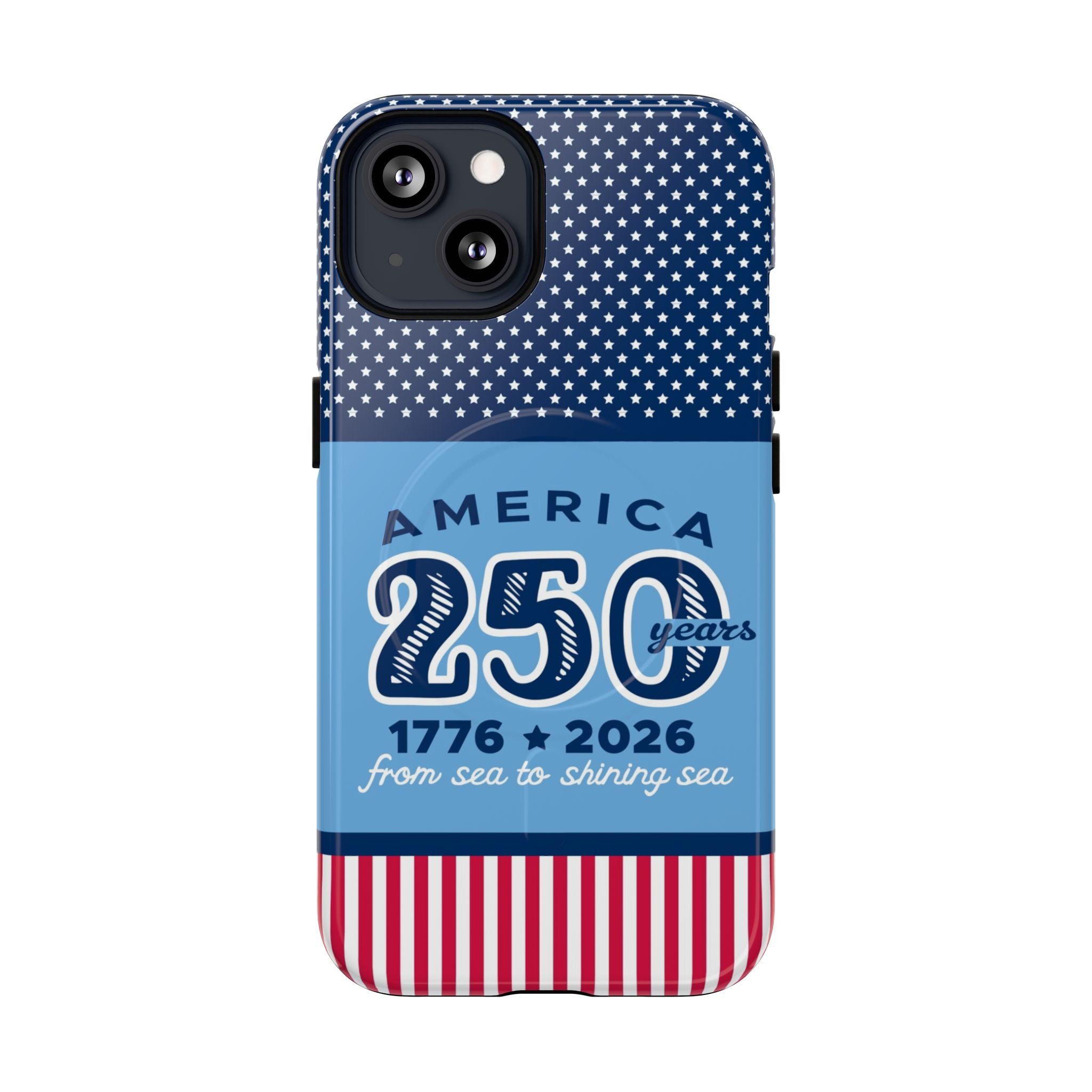 Sea to Shining Sea MagSafe iPhone 13 Case – Glossy | navy, sky blue, red, white American stars & stripes 250th anniversary print