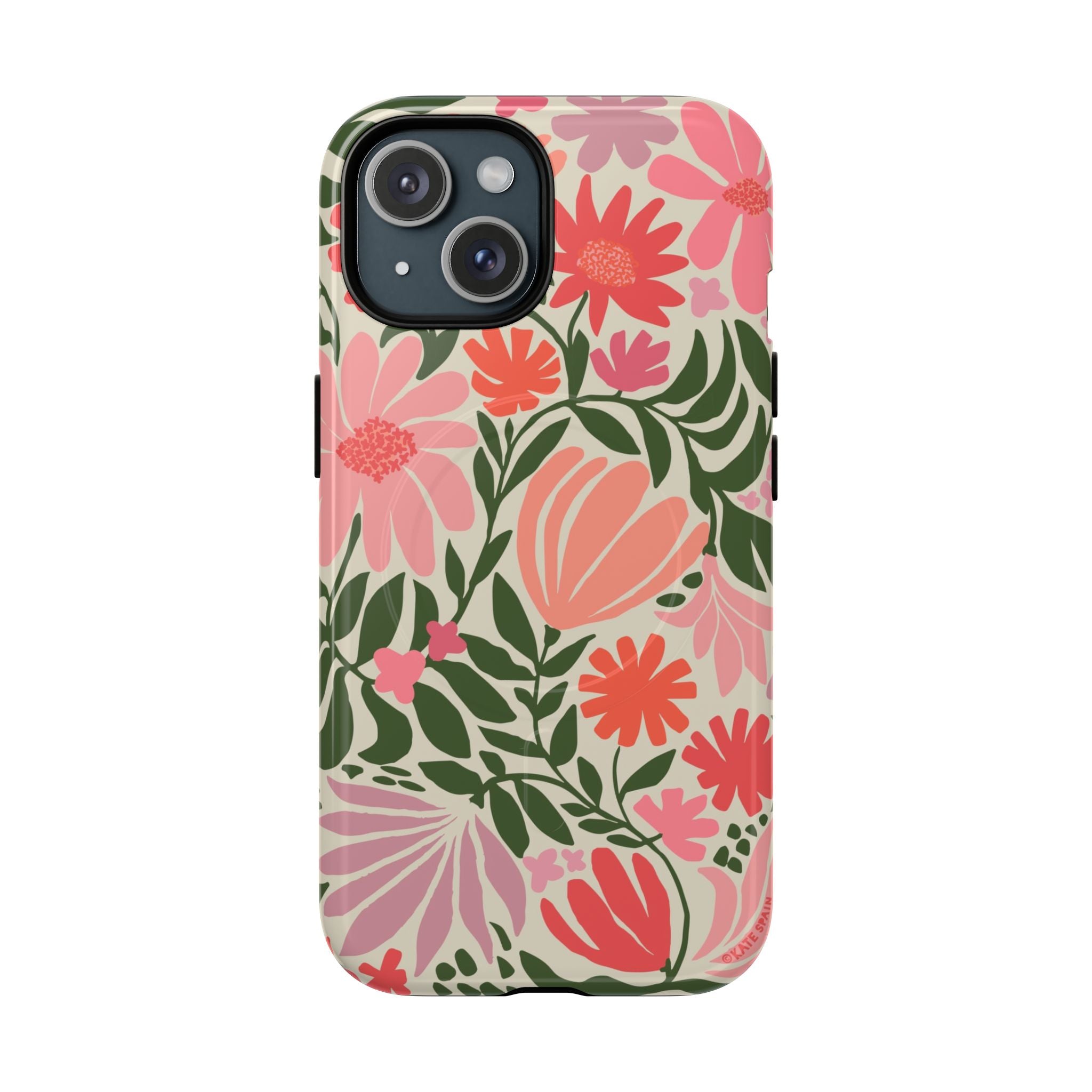 Botanica MagSafe iPhone 15 Case – Glossy | coral, pink, sage green botanical wildflower print