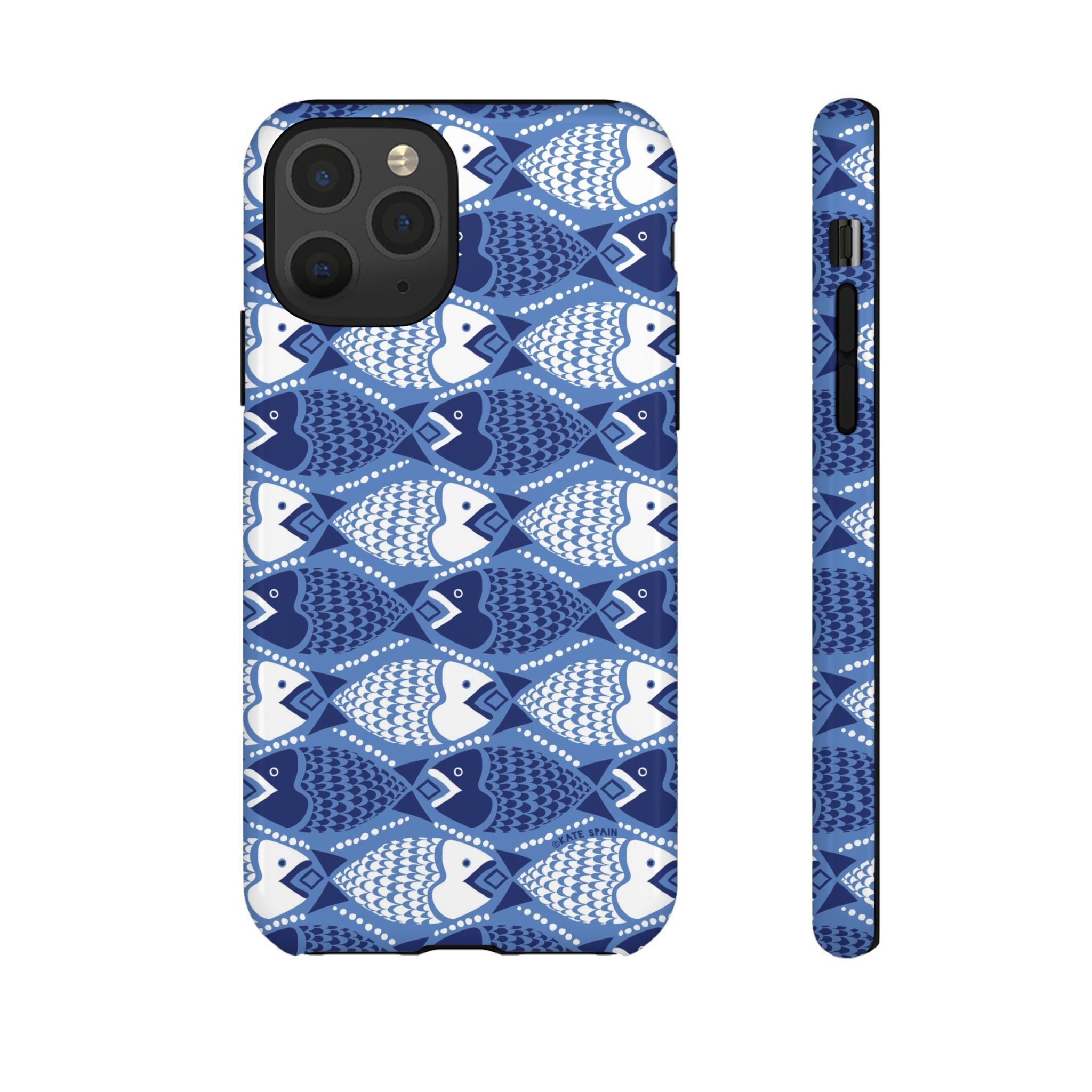 Catch of the Day Tough iPhone 11 Pro Case – Glossy | navy, blue, white geometric fish print