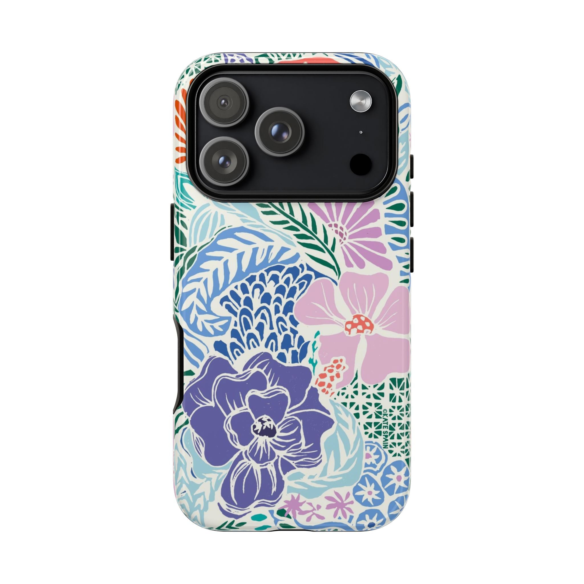 Tropica Tough iPhone 17 Pro Case – Glossy | purple, coral, pink, blue botanical tropical floral print