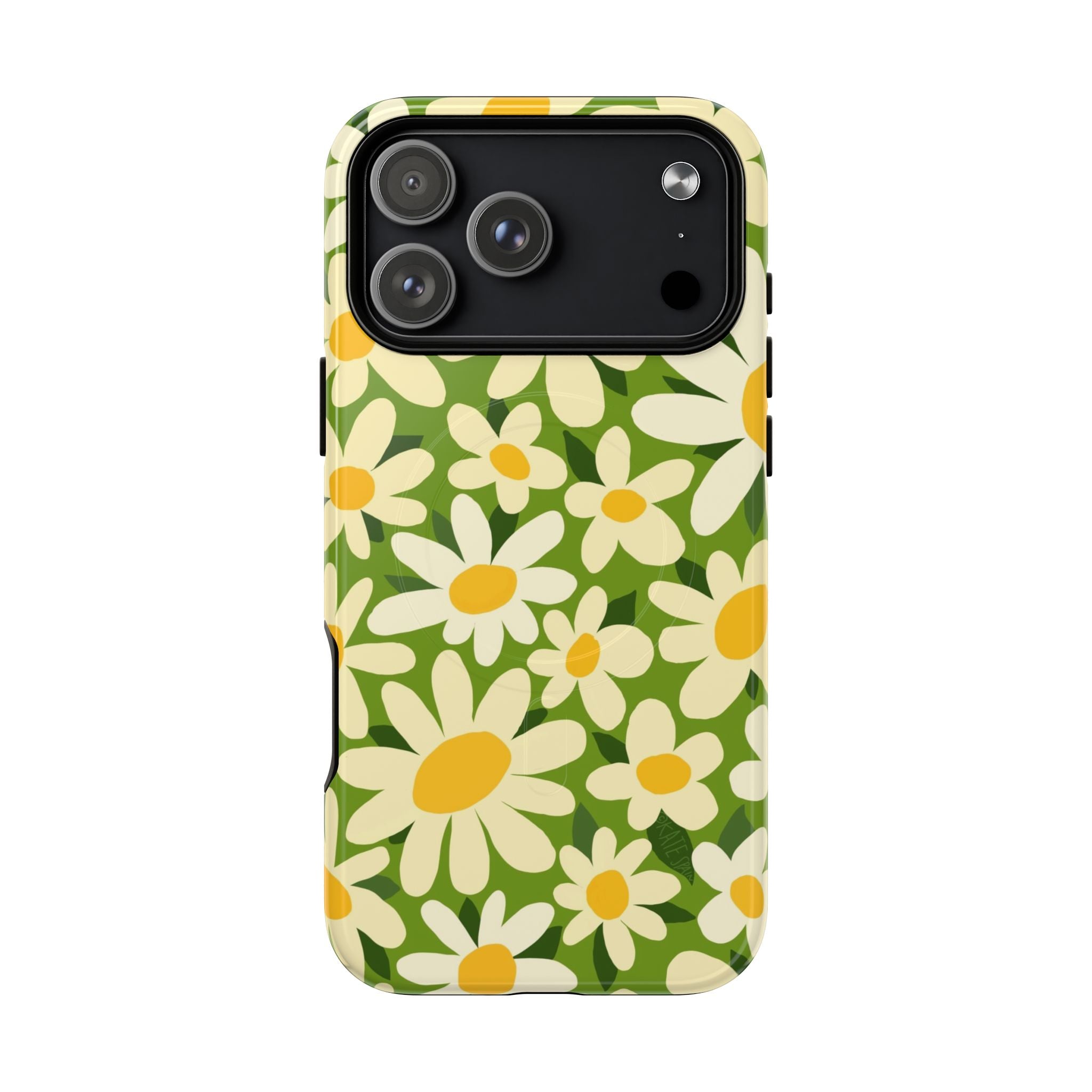 Shasta Daisy MagSafe iPhone 17 Pro Max Case – Glossy | green, white, yellow daisy floral print