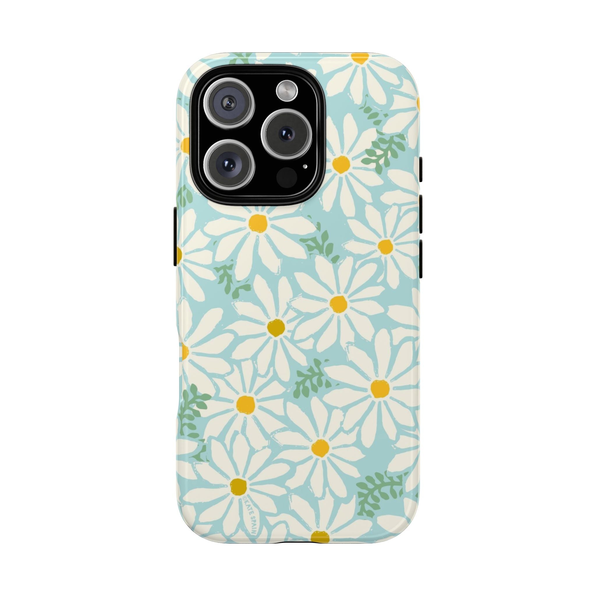 Daisies Tough iPhone 16 Pro Max Case – Glossy | mint, white, yellow botanical daisy floral print