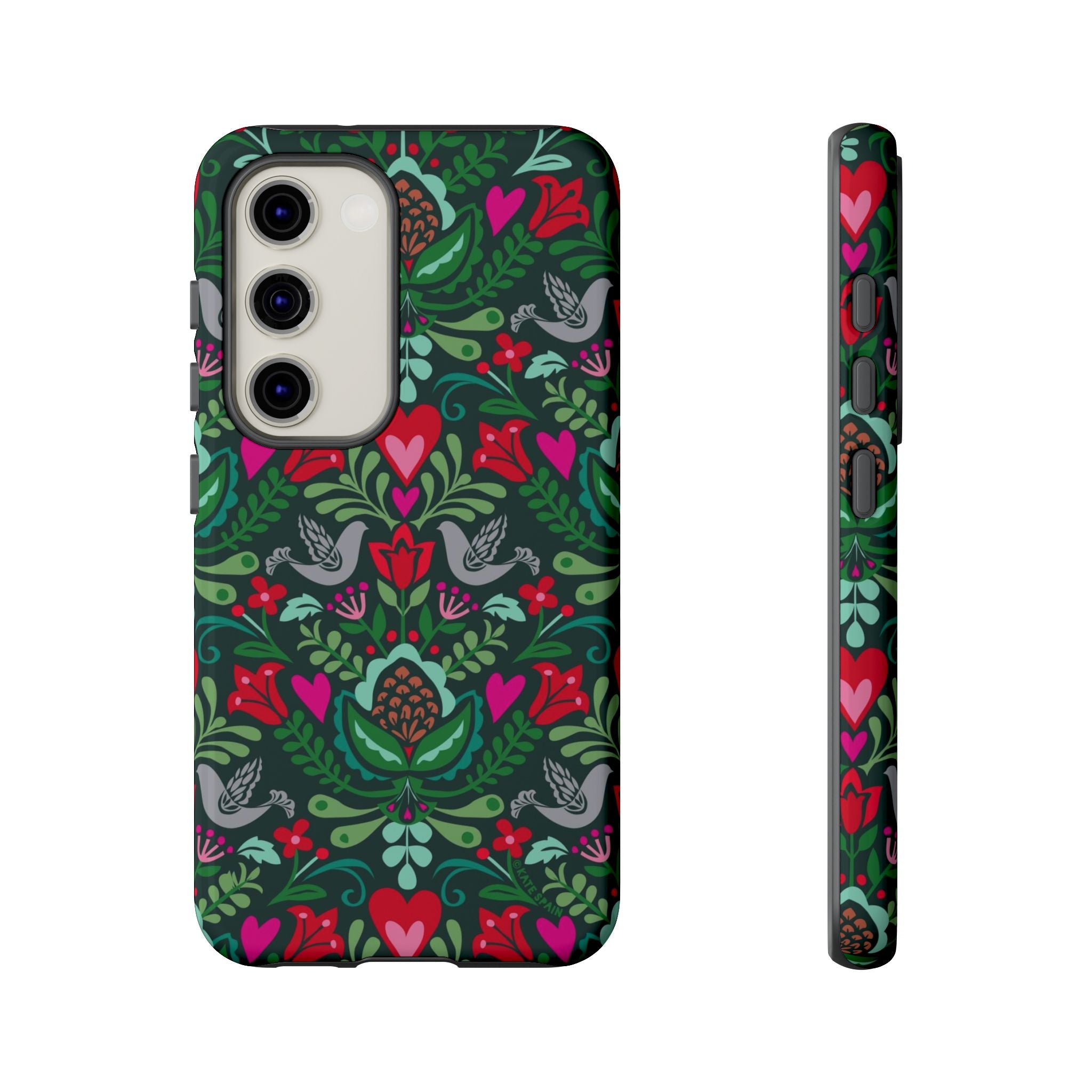 Rosemaling Samsung Galaxy S23 Case – Glossy | forest green, red, pink rosemaling floral print