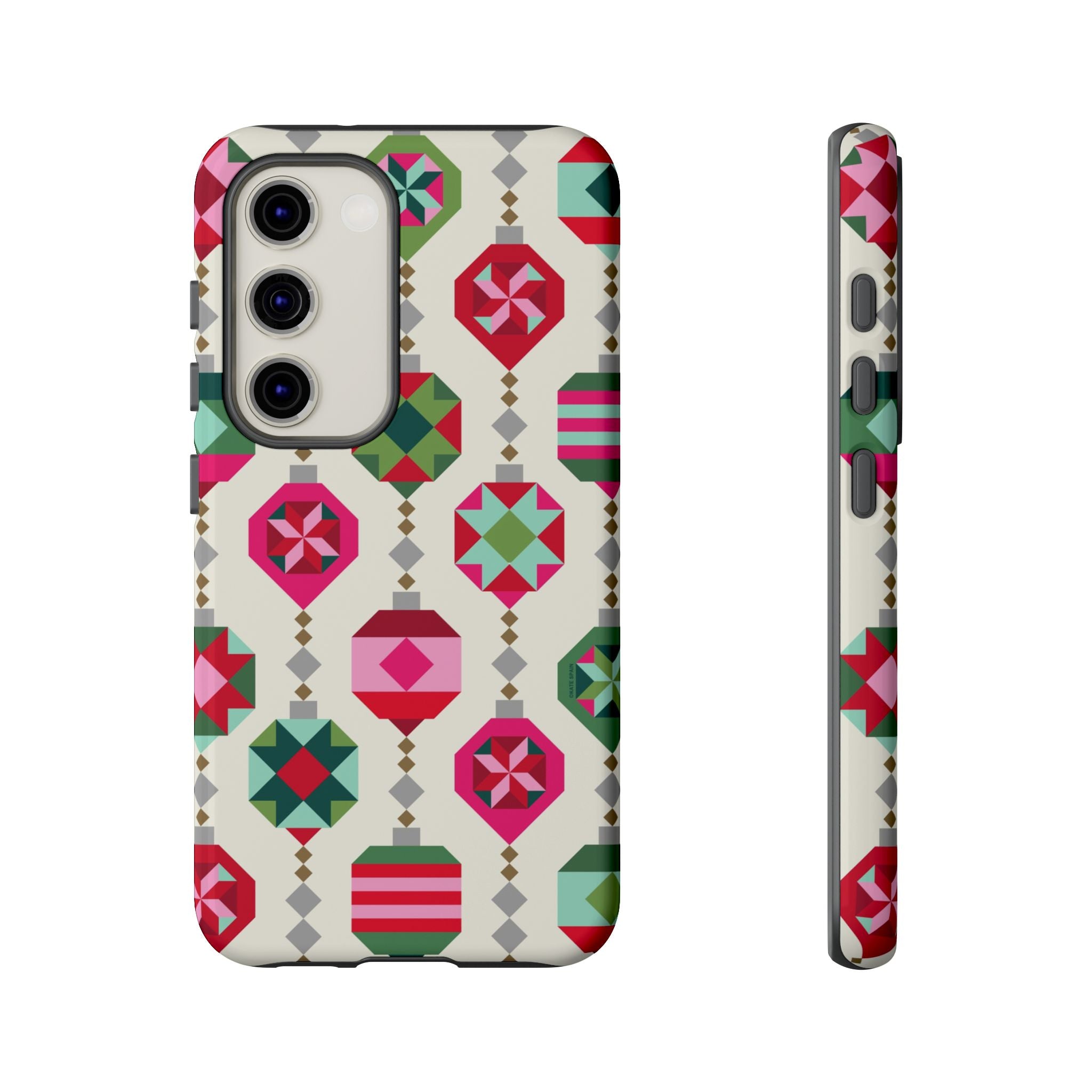 Felicity Ornaments Samsung Galaxy S23 Case – Glossy | cream, red, pink, green, mint geometric quilted ornament print