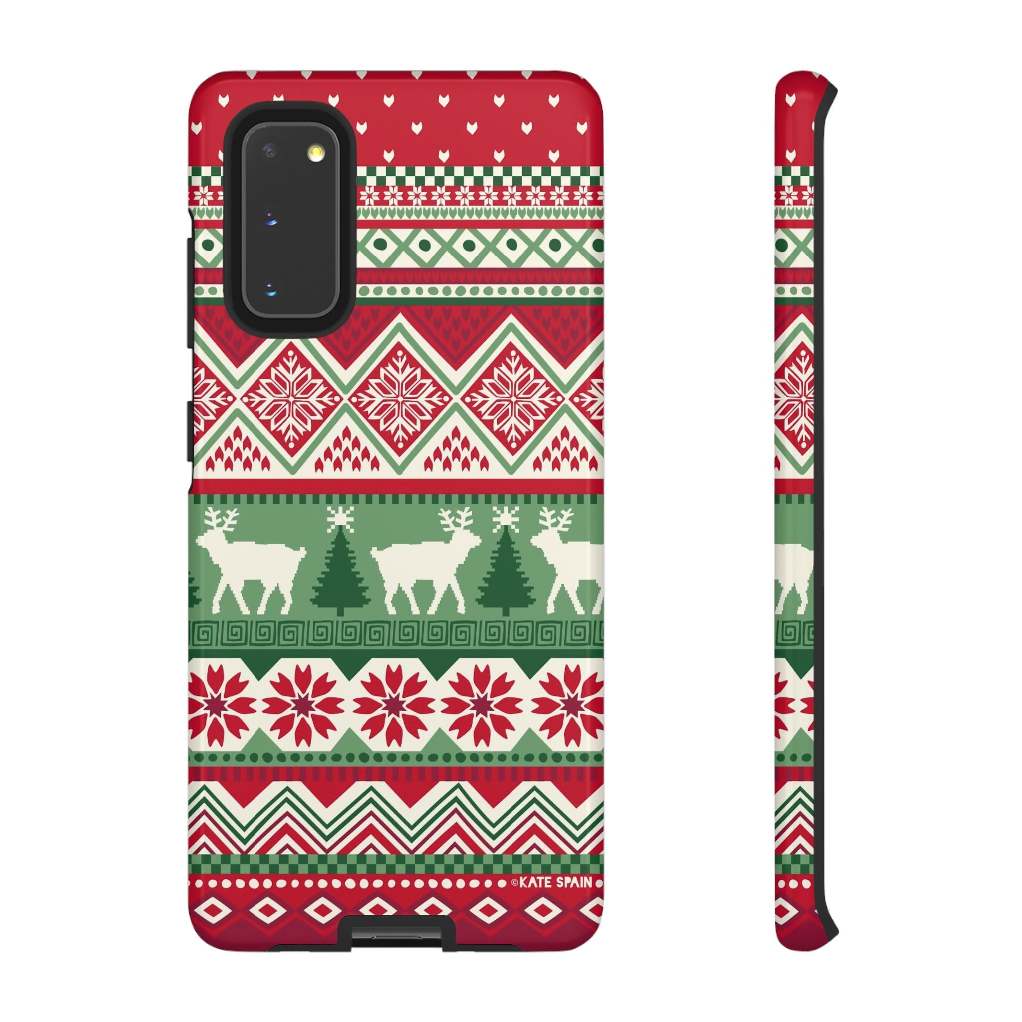 Luxury Telemark Samsung Galaxy S20 Case – Glossy | red, green, cream Nordic fair isle reindeer print