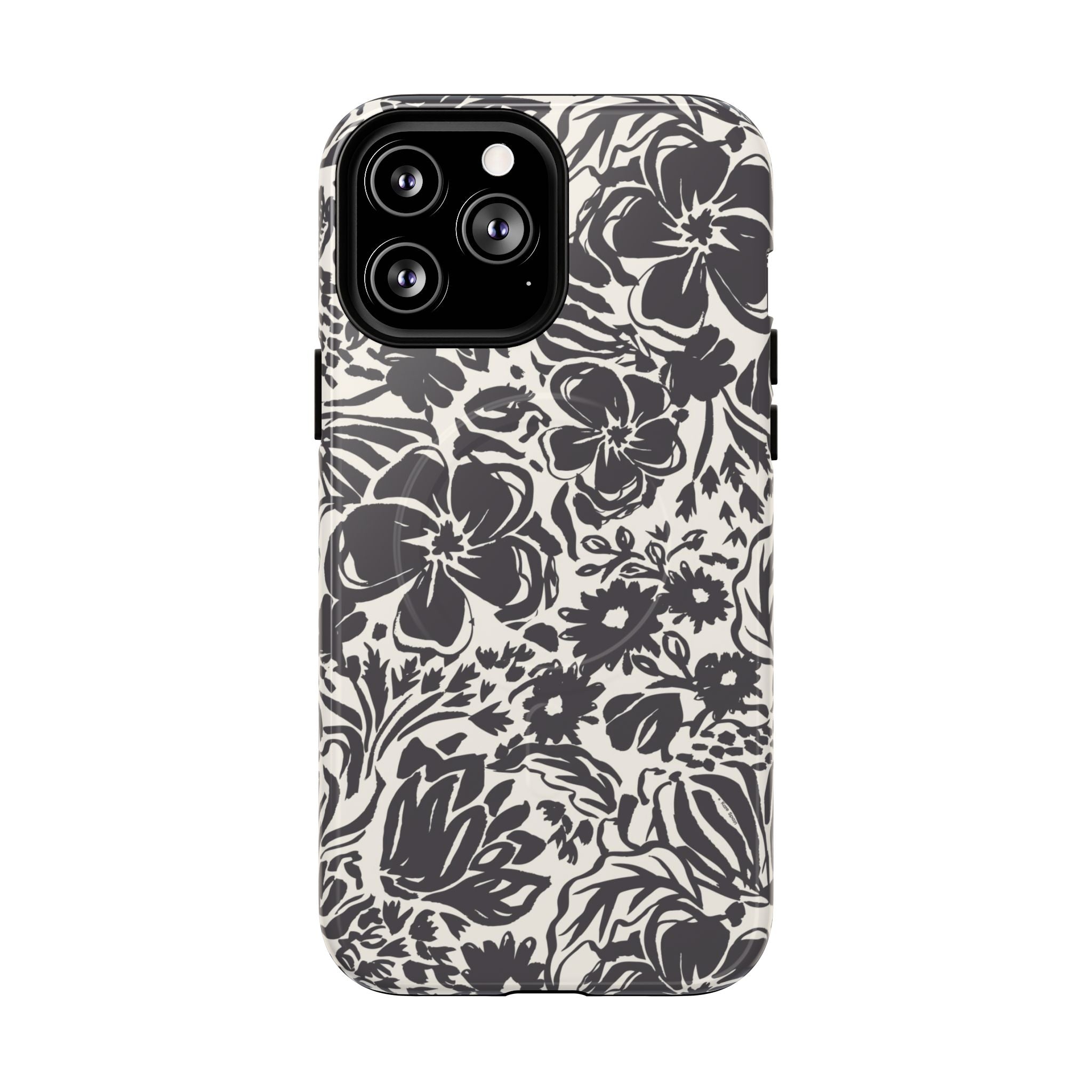 Rhapsody Black MagSafe iPhone 13 Pro Max Glossy case — bold charcoal floral print on cream by Kate Spain