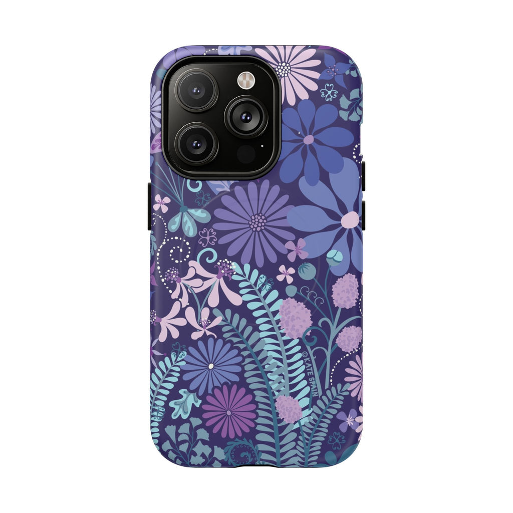 Terrain Night MagSafe iPhone 14 Pro Case – Matte | navy, purple, aqua botanical woodland floral print