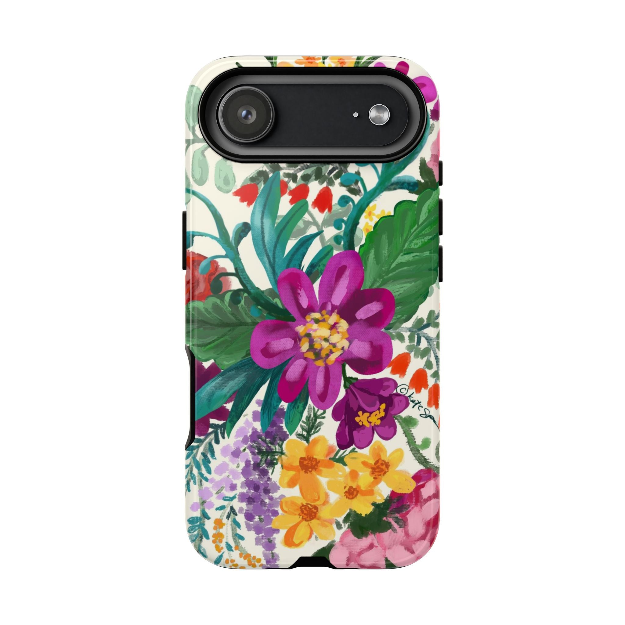 Posy Tough iPhone 17 Air Case – Glossy | cream, magenta, coral botanical floral print