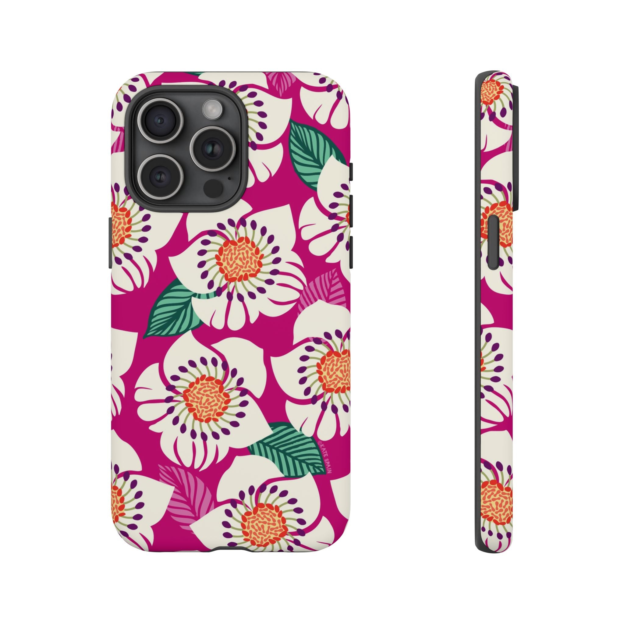 Panache Rose Tough iPhone 15 Pro Max Case – Matte | berry, cream white, peach anemone floral print